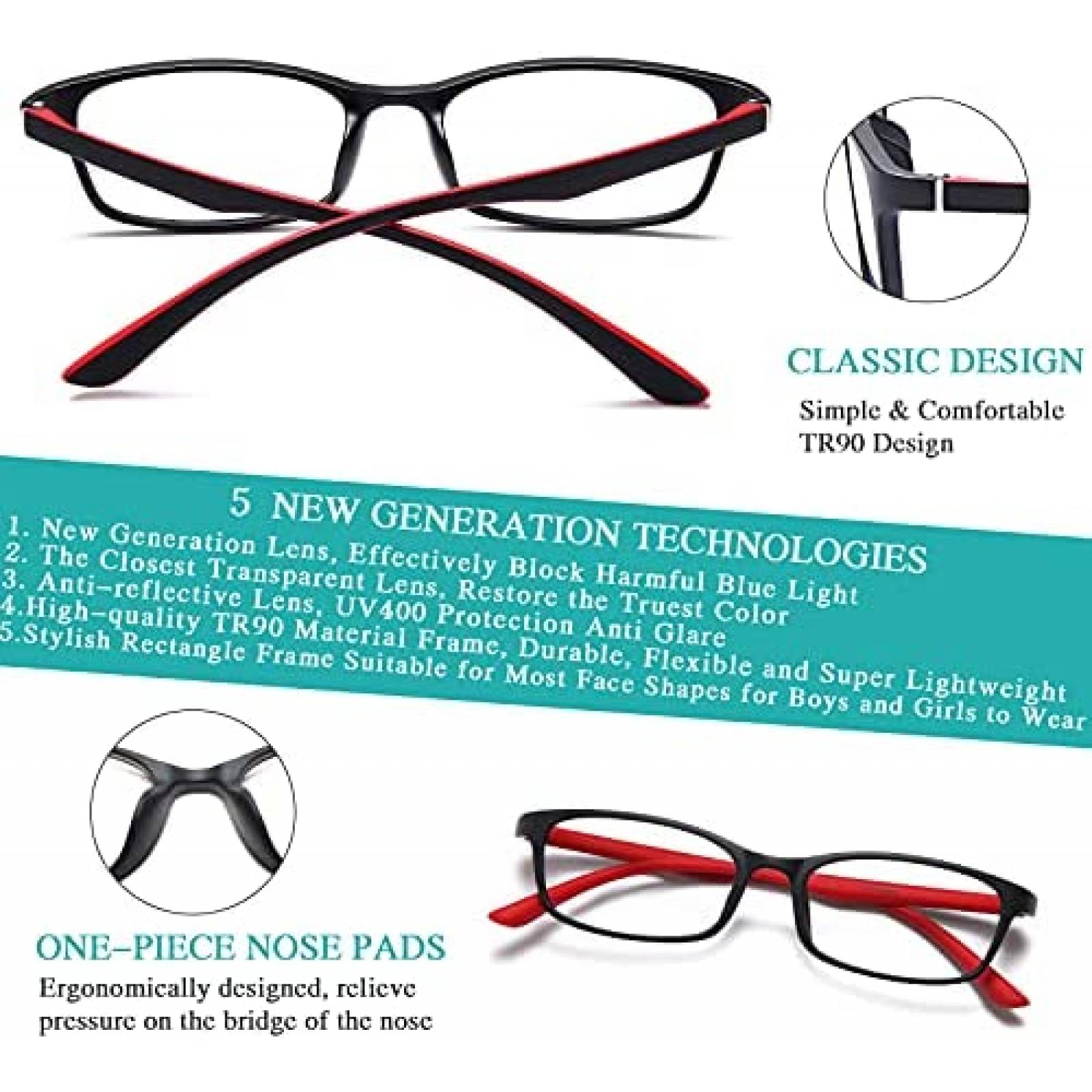 Lentes computador AWSWDS Niños Anti luz azul 4-16 años -Rojo