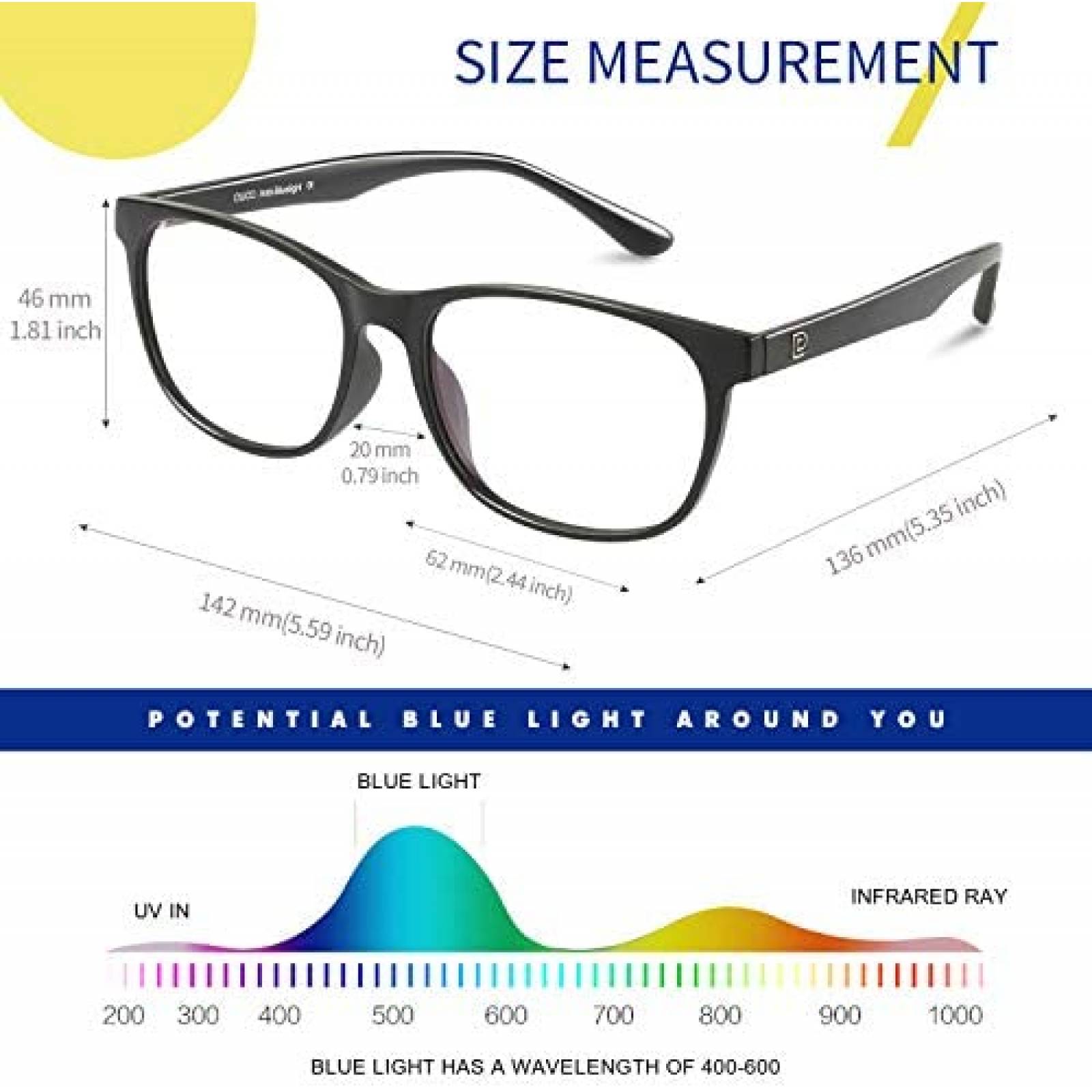 Gafas Duco DC2144 Filtro Luz Azul Bloqueo de luz UV -Negro