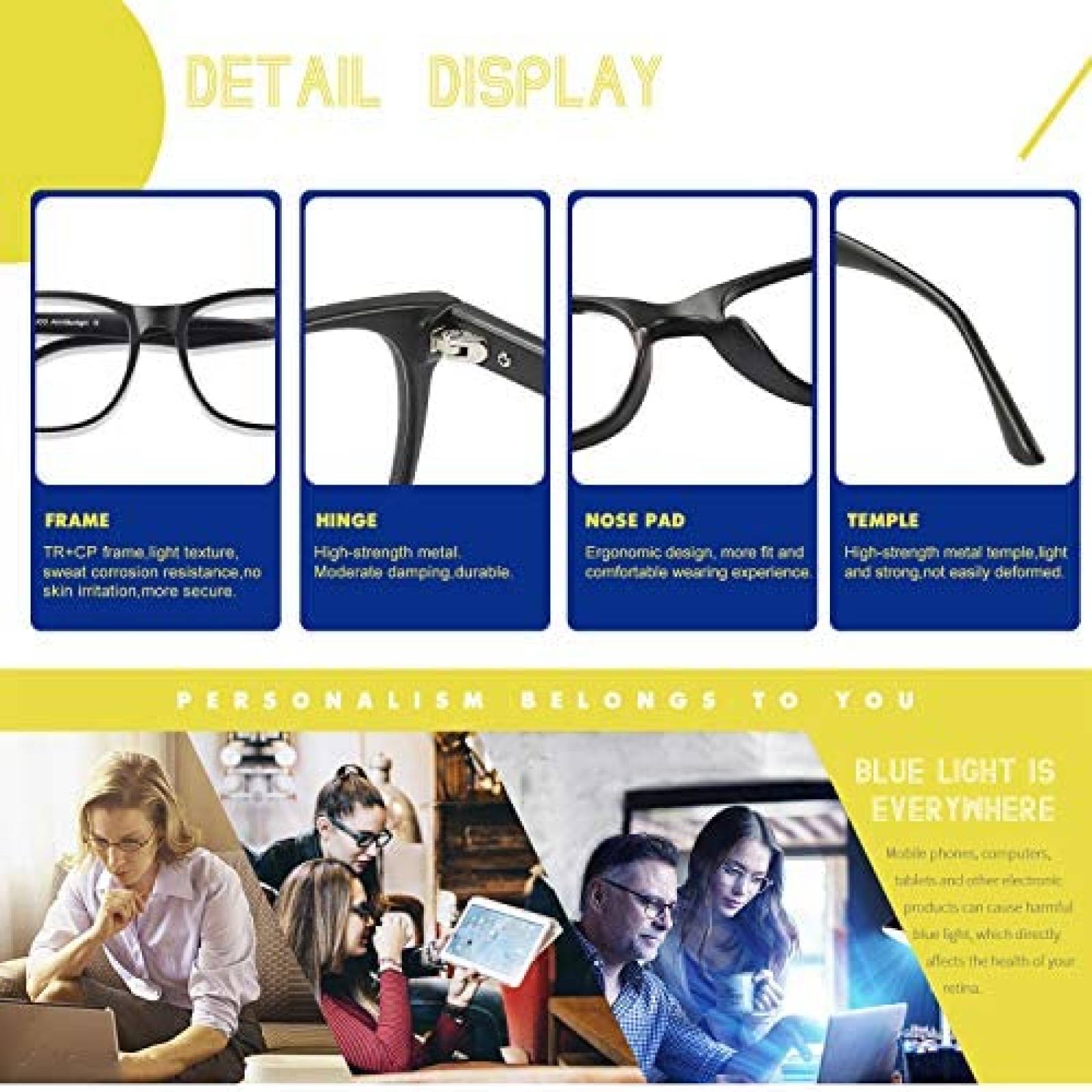 Gafas Duco DC2144 Filtro Luz Azul Bloqueo de luz UV -Negro