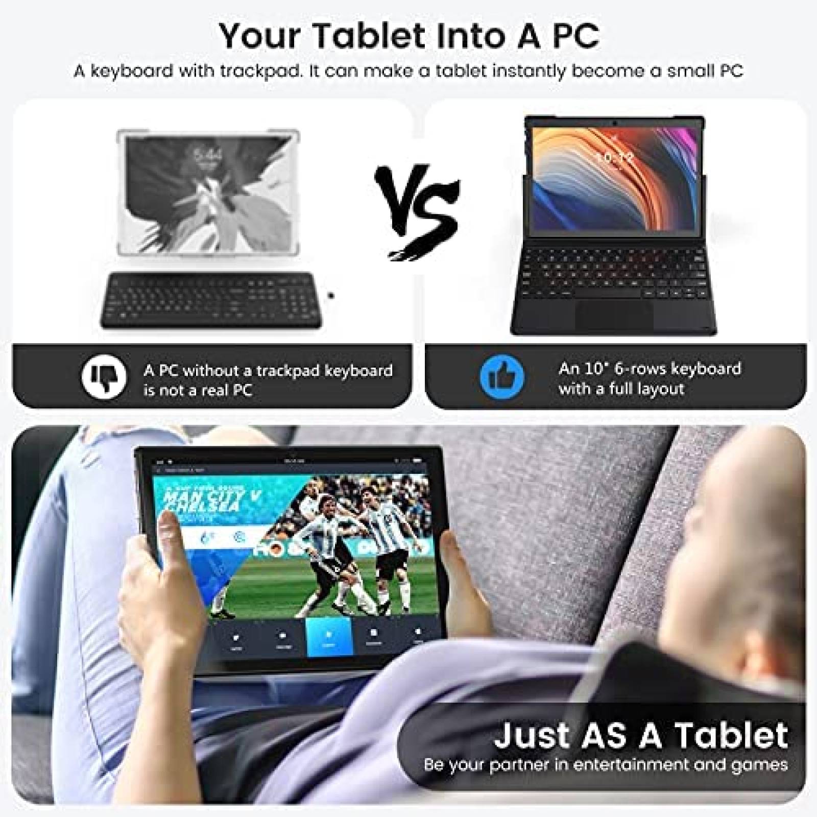 Tablet 2 en 1 LNMBBS 10.1'' 2.0GH 4GB RAM+ 128GB 13MP