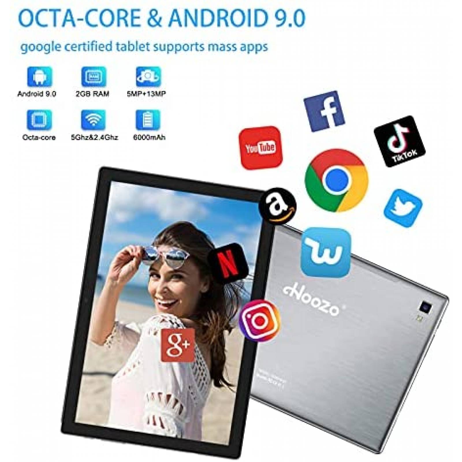 Tablet Hoozo 10'' 5G Wi-Fi 32GB Bluetooth GPS HD -Plateado