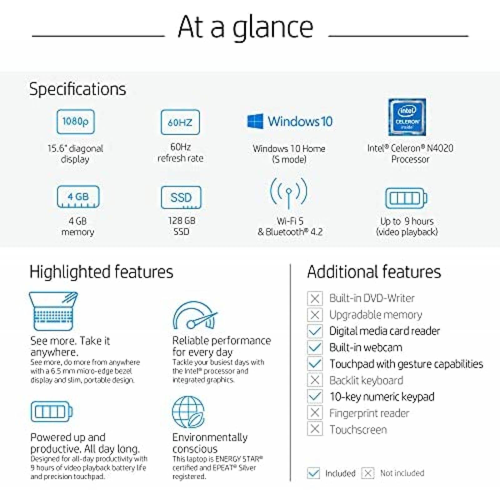 Laptop HP Notebook 15.6" intel N4020 4GB/128GB SSD