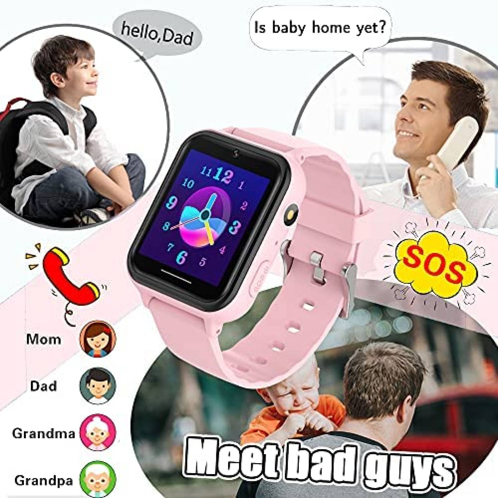 Smart Watch PTHTECHUS Para Nios Pantalla Tactil 1,45''-Rosa