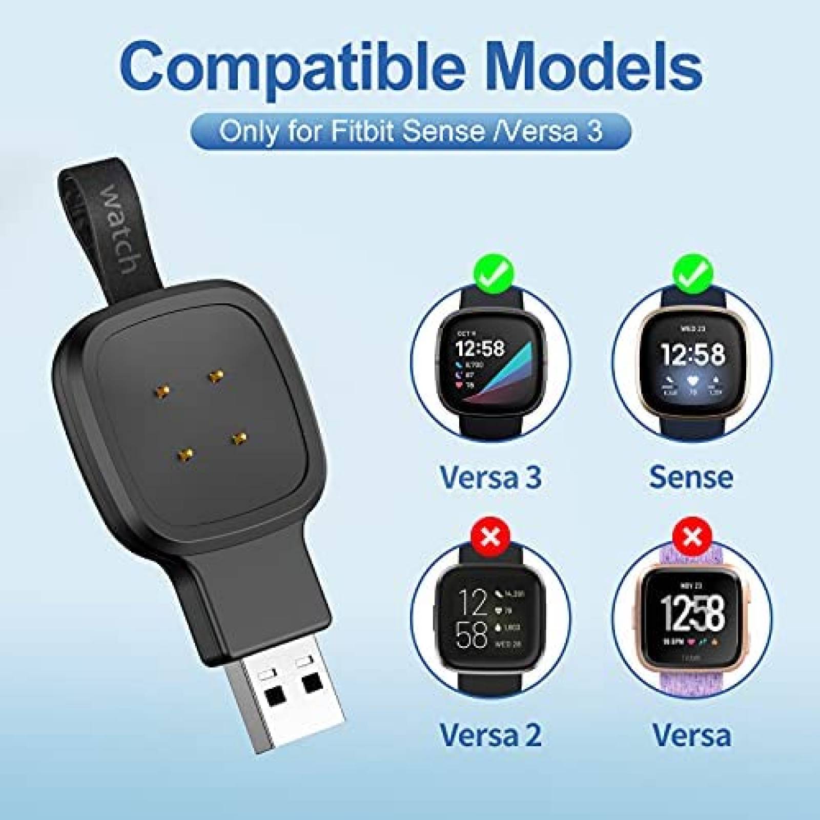 Cargador para Fitbit Versa 3 y Sense NEWDERY USB 2 unidades