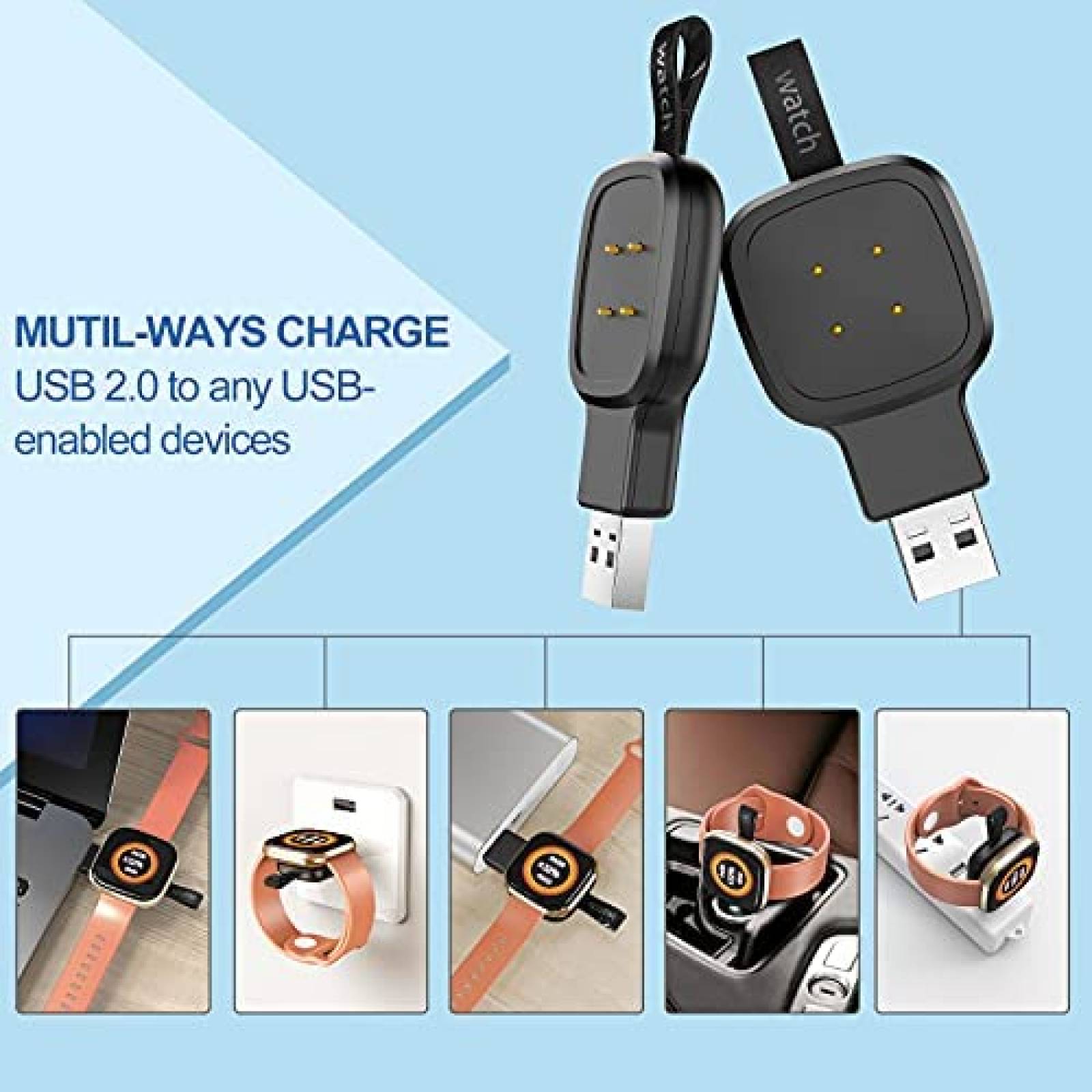 Cargador para Fitbit Versa 3 y Sense NEWDERY USB 2 unidades