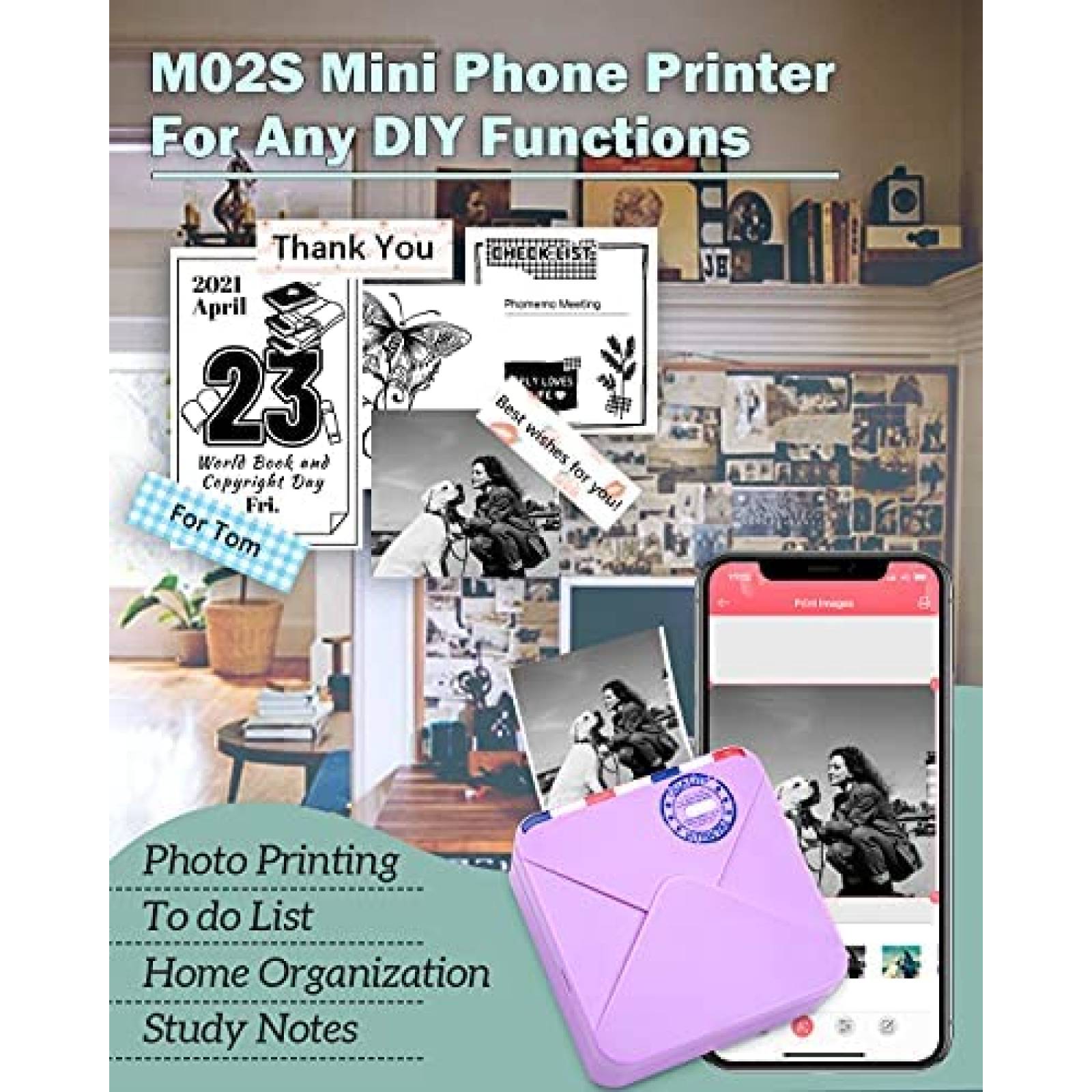 Impresora de Fotos Phomemo 300dpi Bluetooth Inkless -Morado