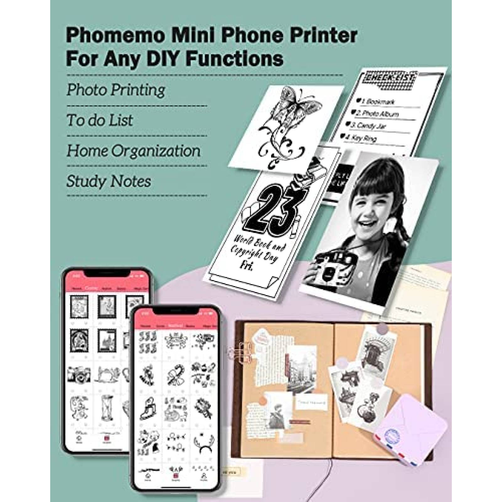 Impresora de Fotos Phomemo 300dpi Bluetooth Inkless -Morado