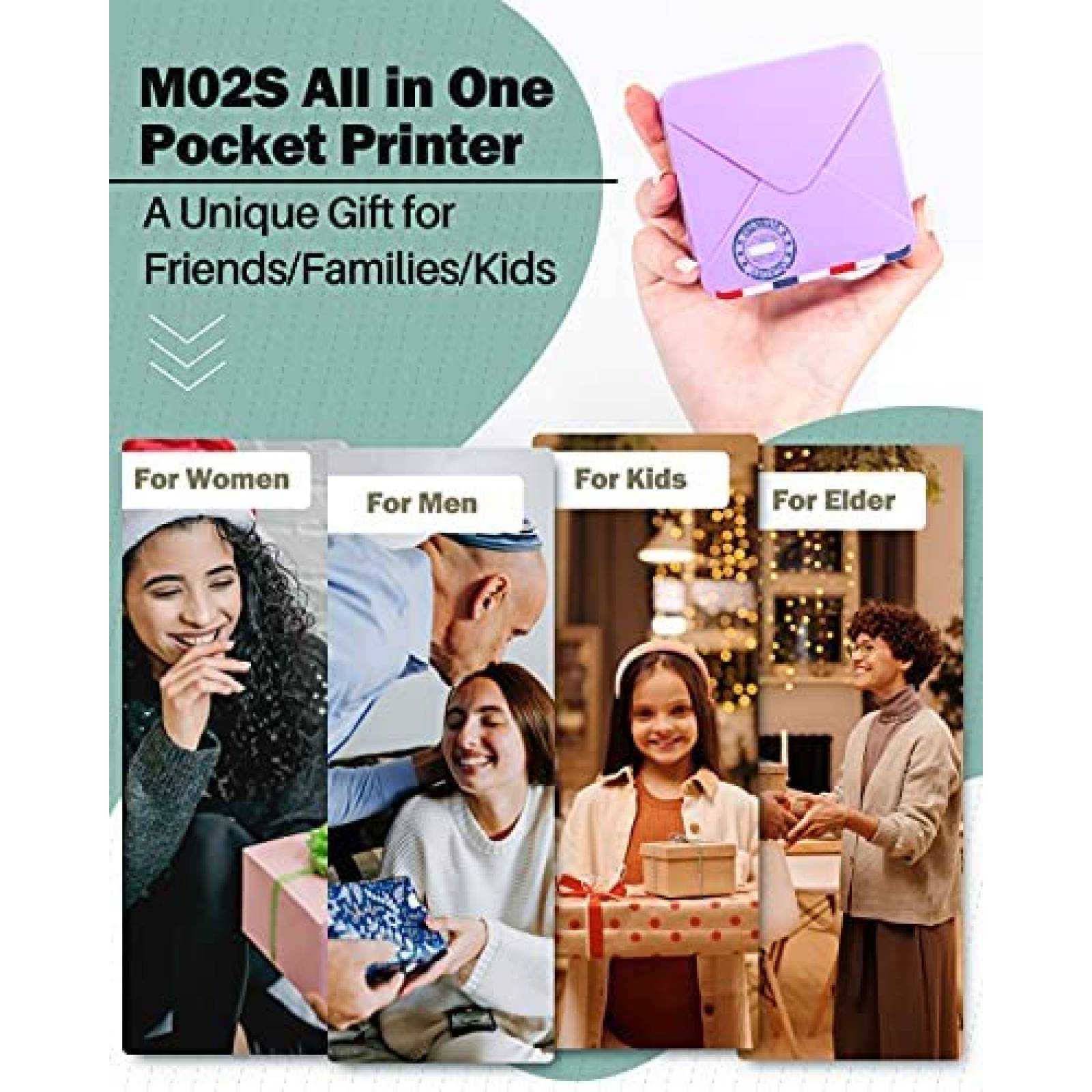 Impresora de Fotos Phomemo 300dpi Bluetooth Inkless -Morado