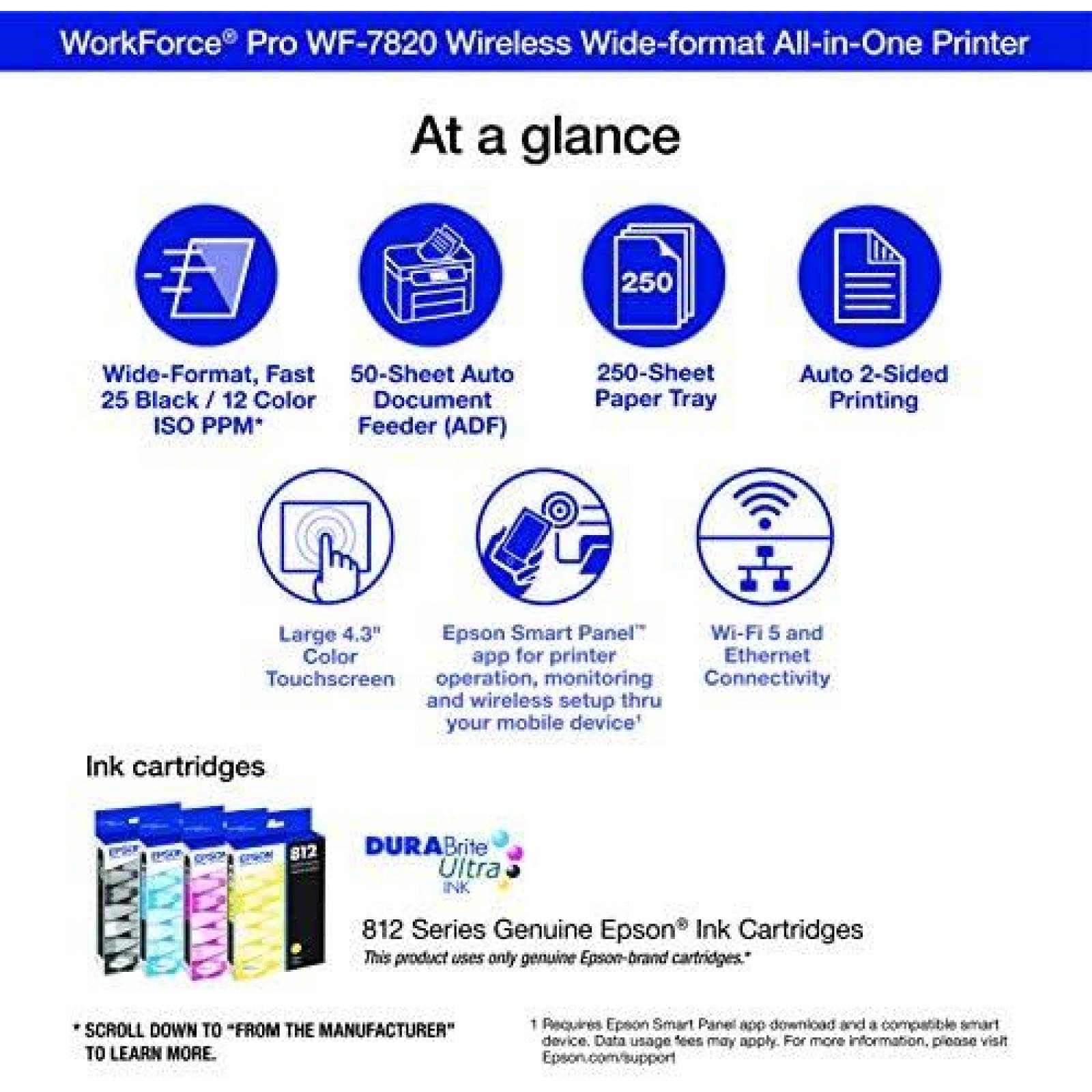 Impresora Epson Pro WF-7820 50 Hojas 13" x 19" -Negro