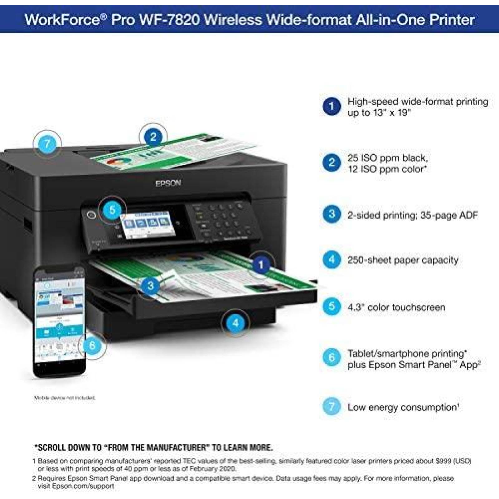 Impresora Epson Pro WF-7820 50 Hojas 13" x 19" -Negro