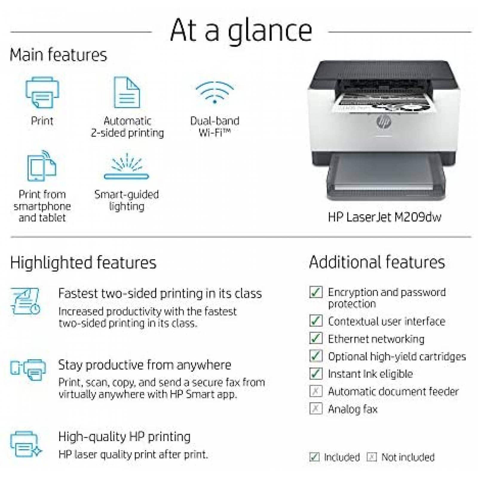 Impresora HP LaserJet M209dw Solo Blanco y Negro -Gris
