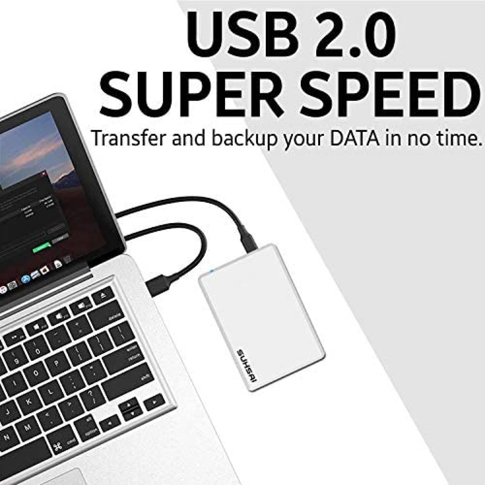 Disco Duro Externo SUHSAI USB Ligero Porttil 500GB -Blanco