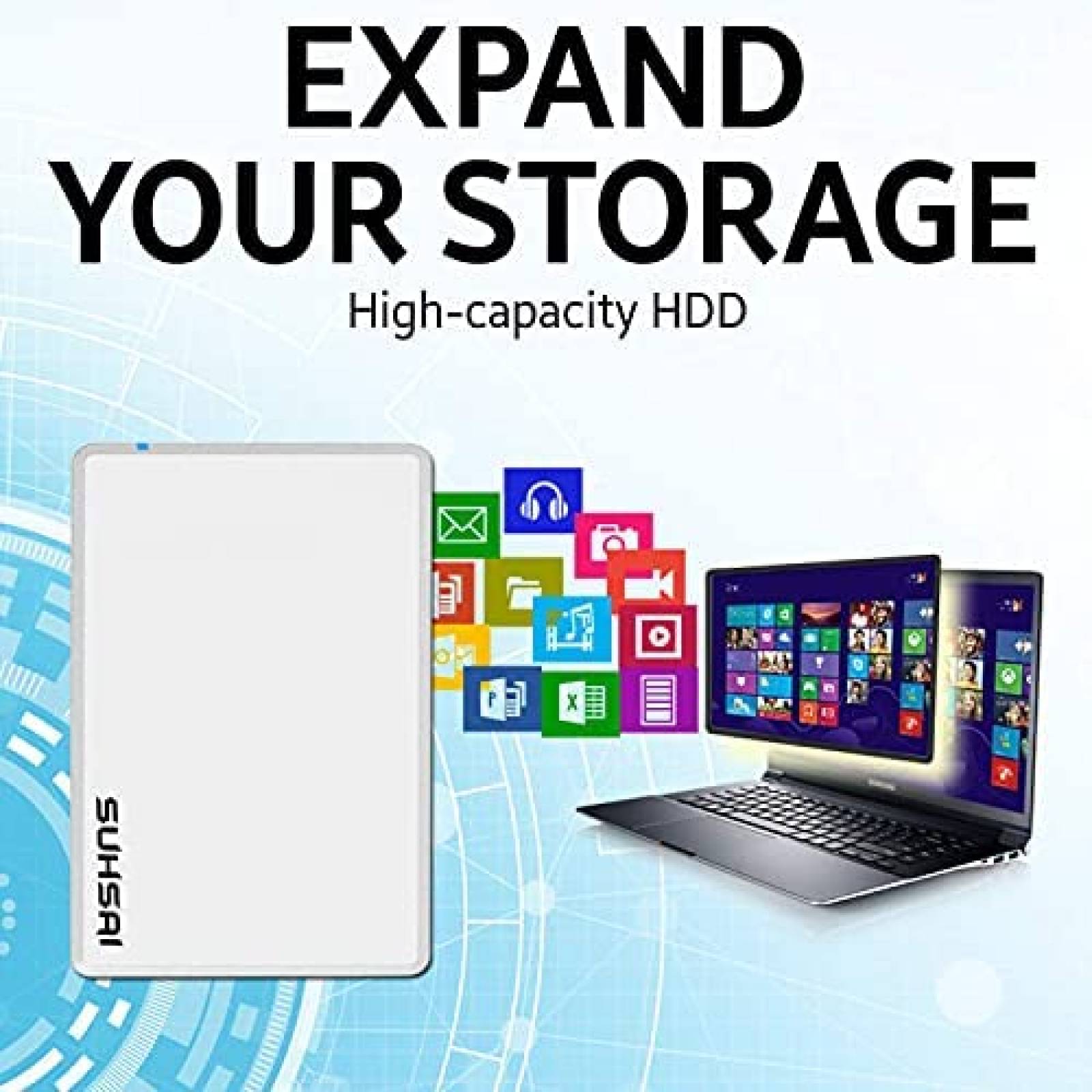 Disco Duro Externo SUHSAI USB Ligero Porttil 500GB -Blanco