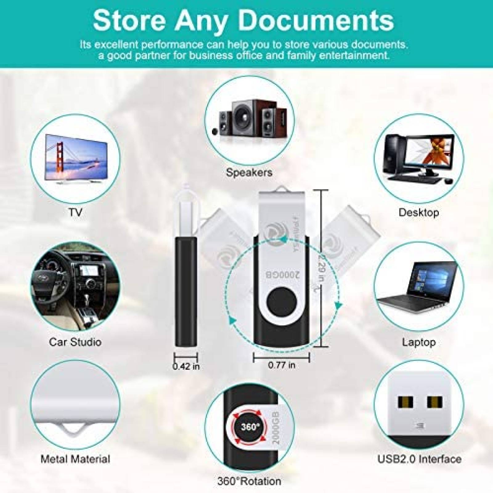 Unidad flash USB YSeaWolf de 2000 GB USB 2.0 -Negro