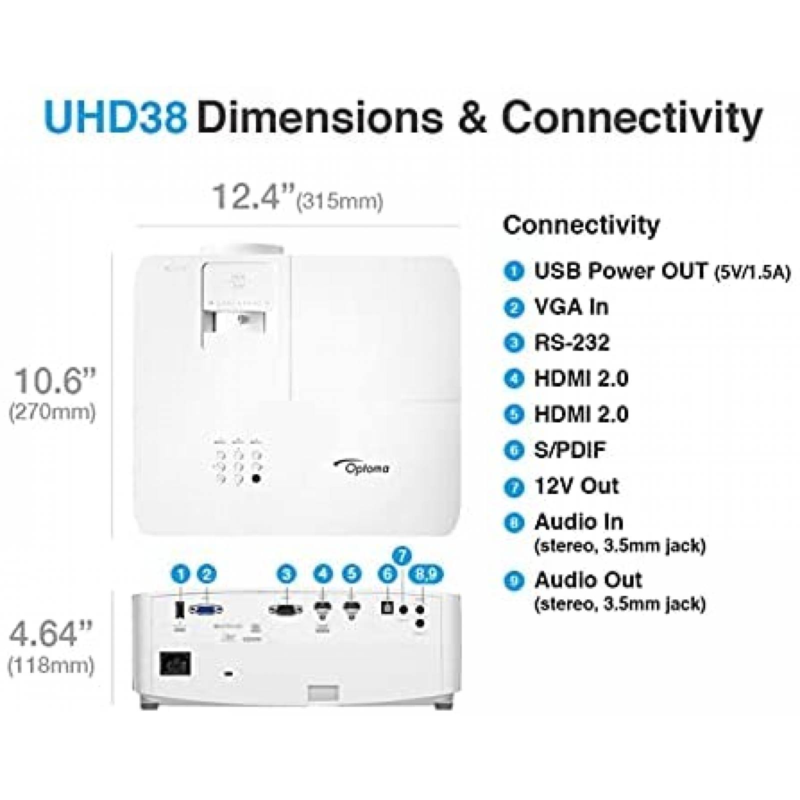 Proyector Optoma UHD38 1080p 4000 Lum 240Hz -Blanco