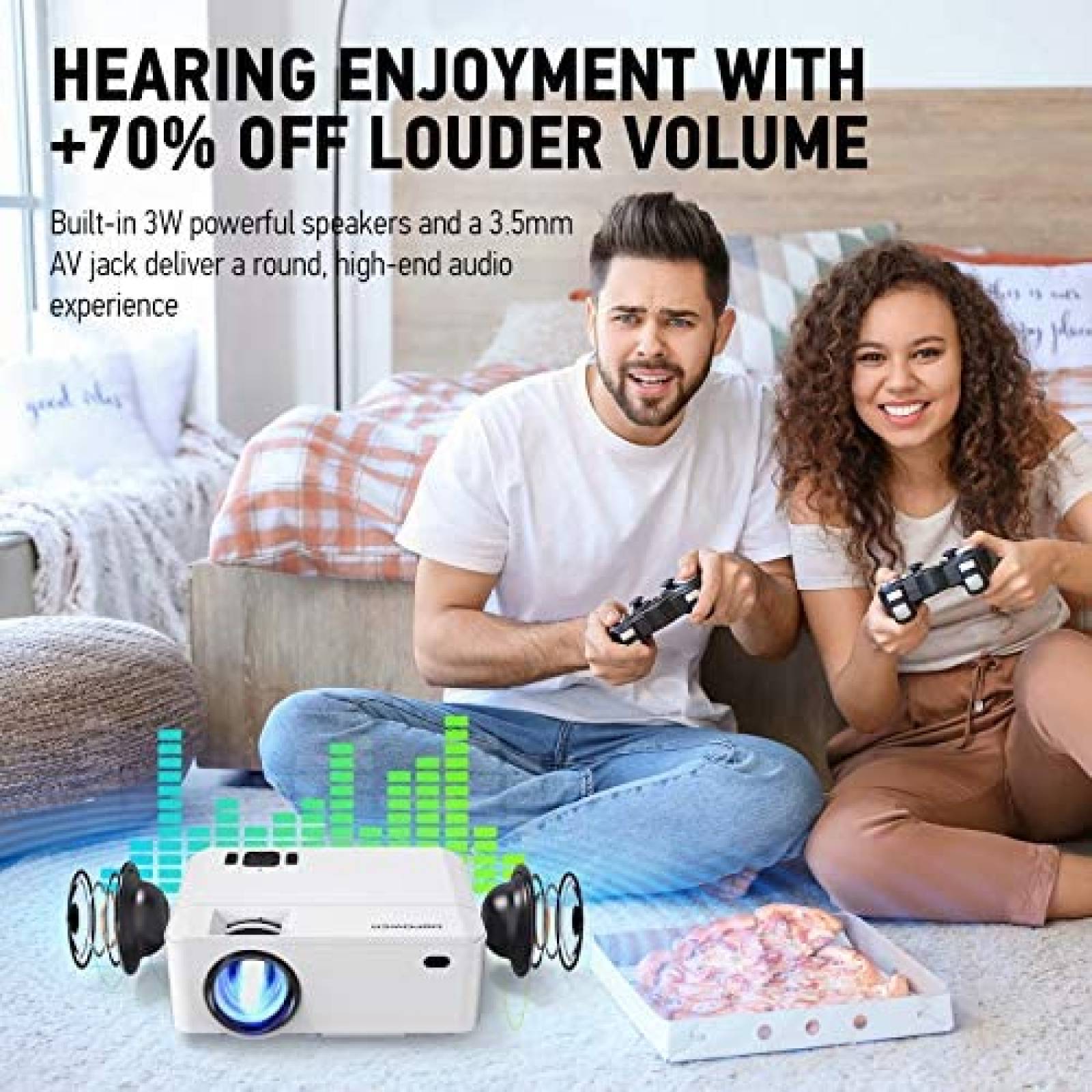 Proyector DBPOWER Mini Porttil 1080p 5500 luxes de 200"