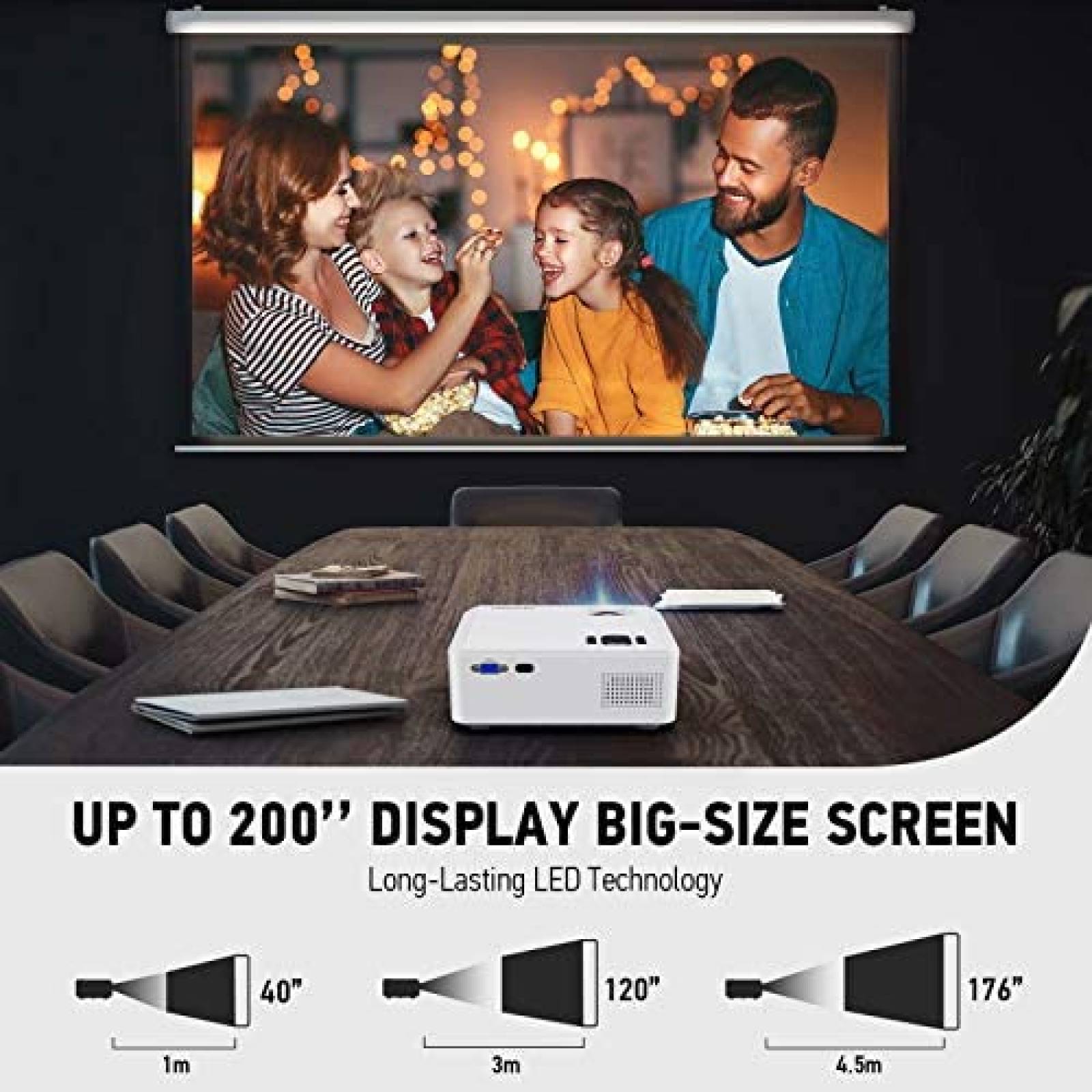 Proyector DBPOWER Mini Porttil 1080p 5500 luxes de 200"