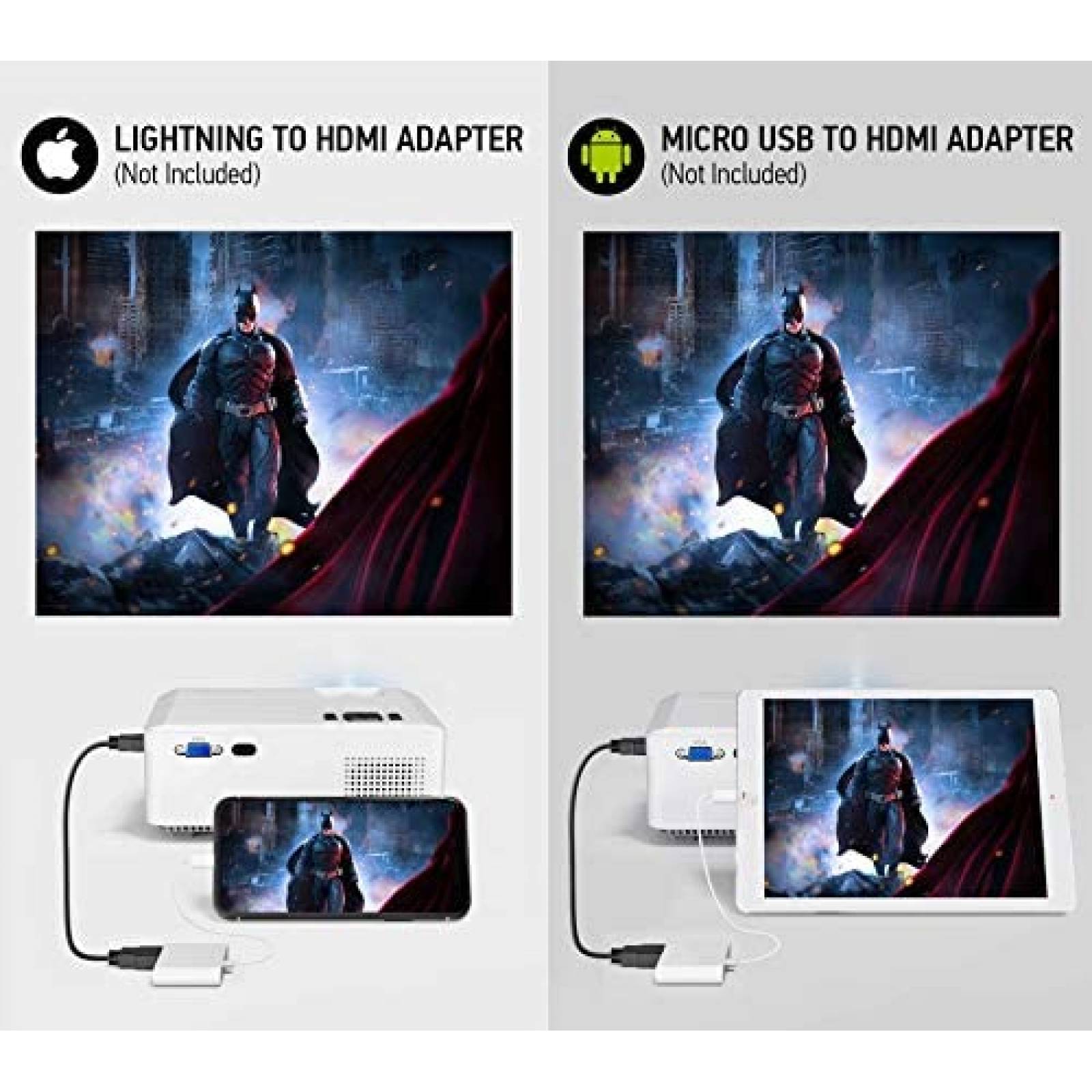 Proyector DBPOWER Mini Porttil 1080p 5500 luxes de 200"