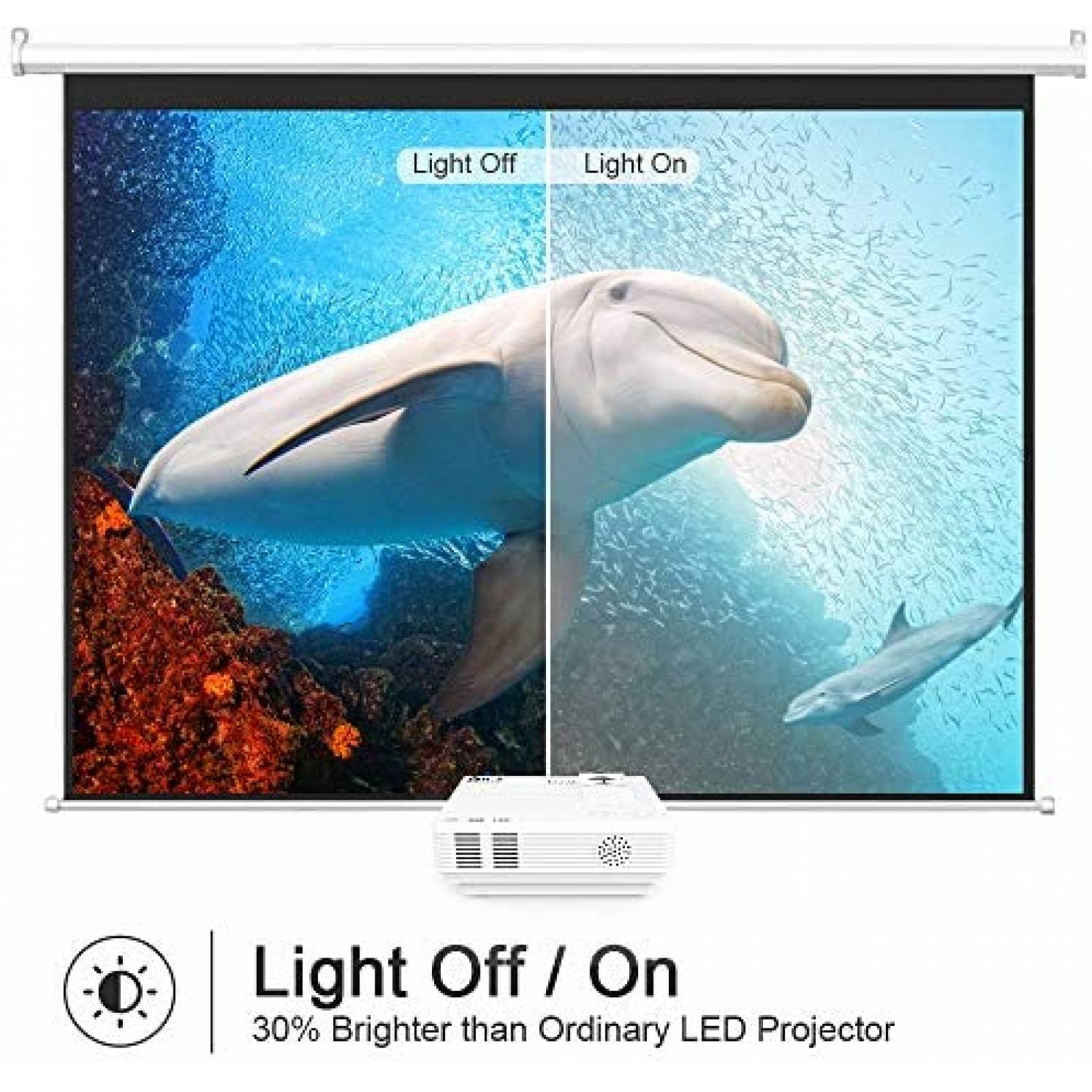 Proyector DJR mini con pantalla de proyector de 100" -Blanco