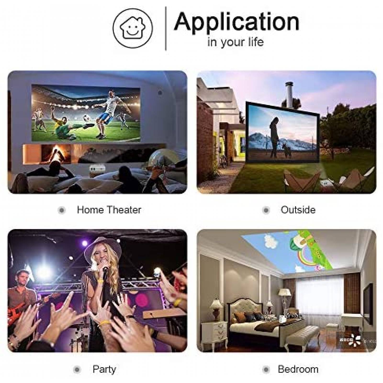 Proyector DJR mini con pantalla de proyector de 100" -Blanco