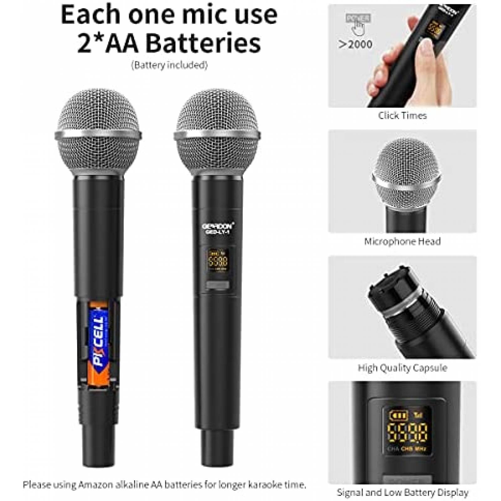 Sistema de Microfono Inalambrico GEARDON para Karaoke -Negro