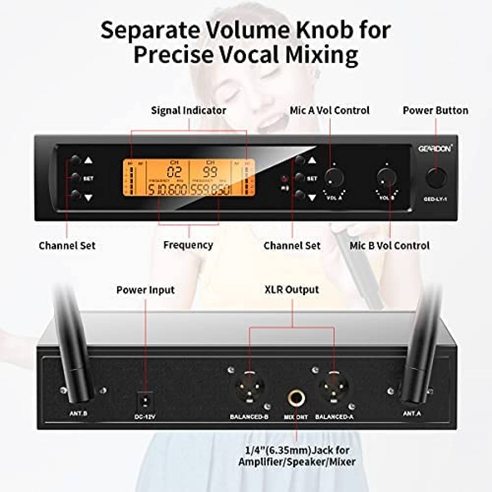 Sistema de Microfono Inalambrico GEARDON para Karaoke -Negro