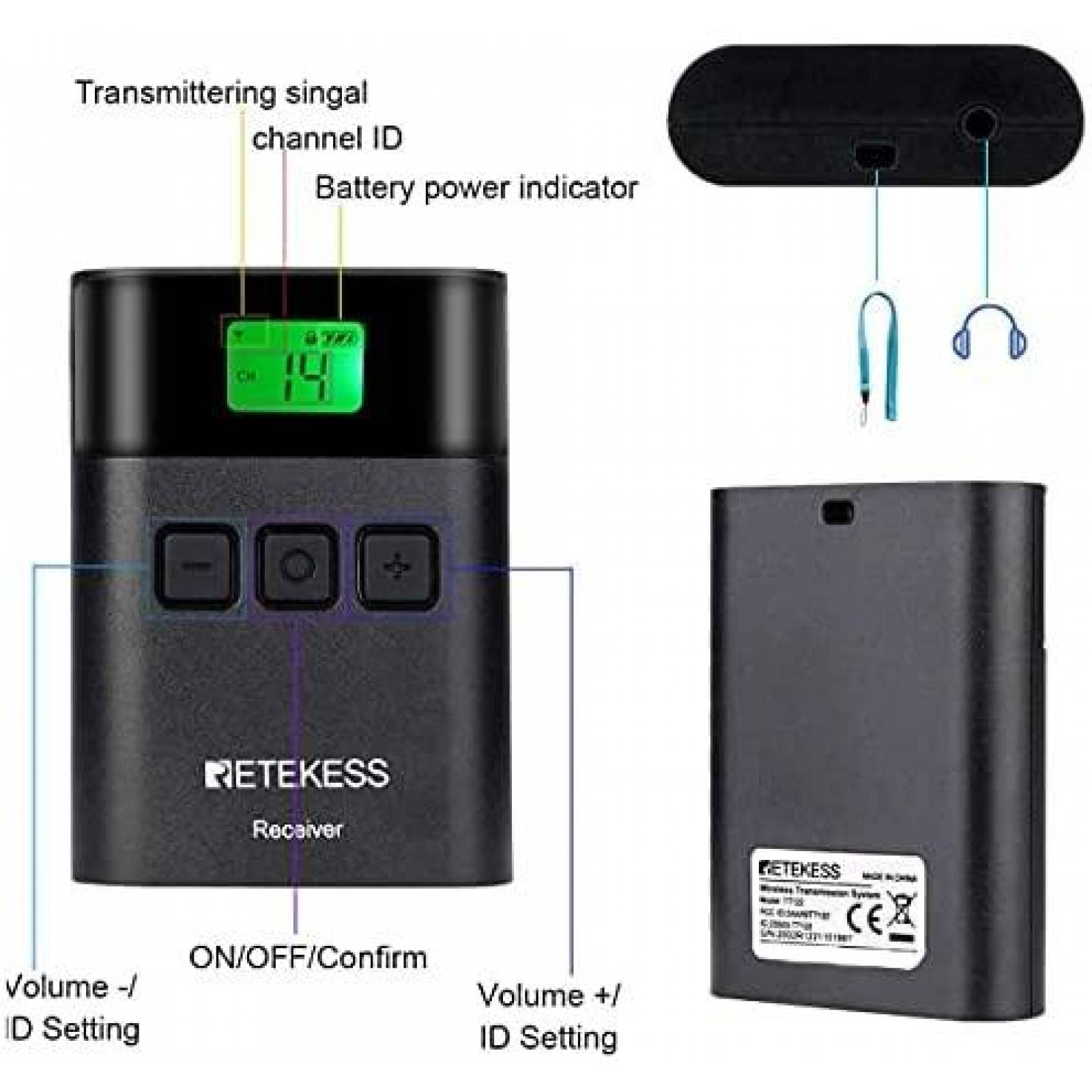 Audio transmisor Retekess FF9488A-F9488BX5 5 receptores