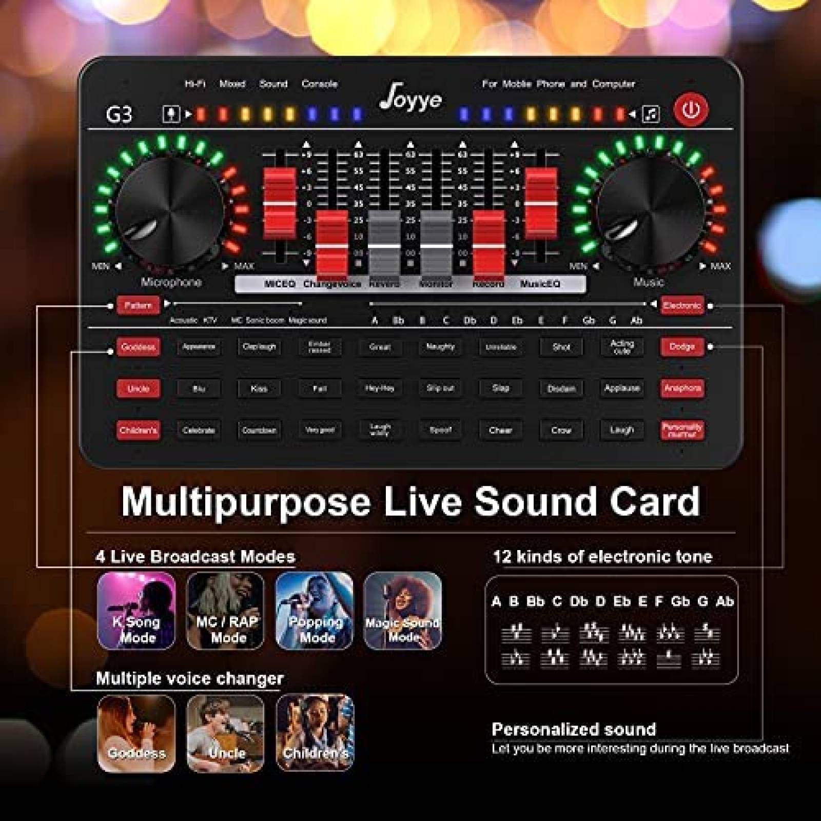 Mezcladora para DJ Portatil Joyye c/Micrfono de Condensador