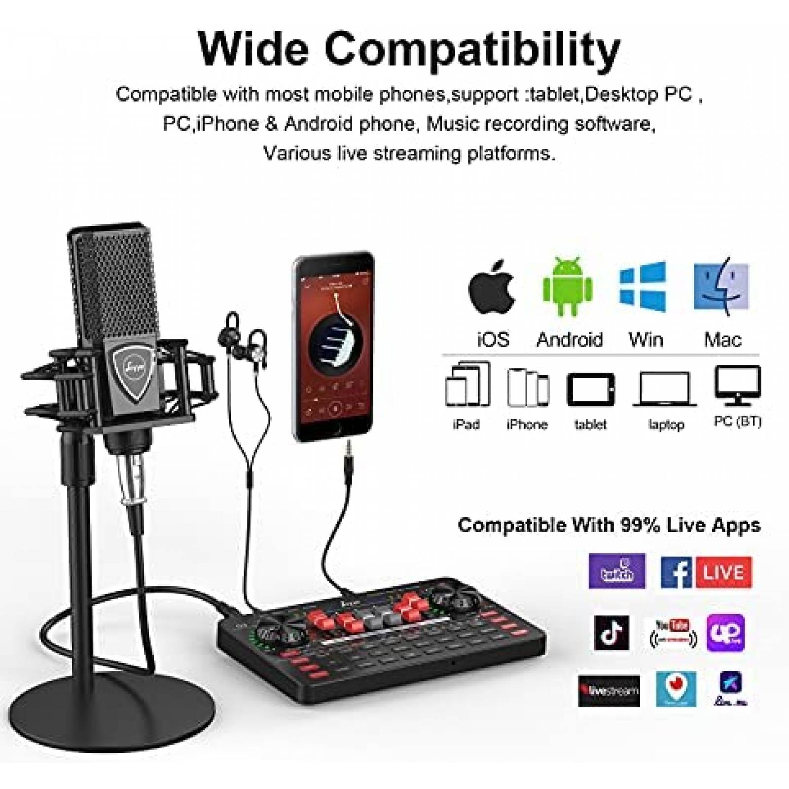 Mezcladora para DJ Portatil Joyye c/Micrfono de Condensador