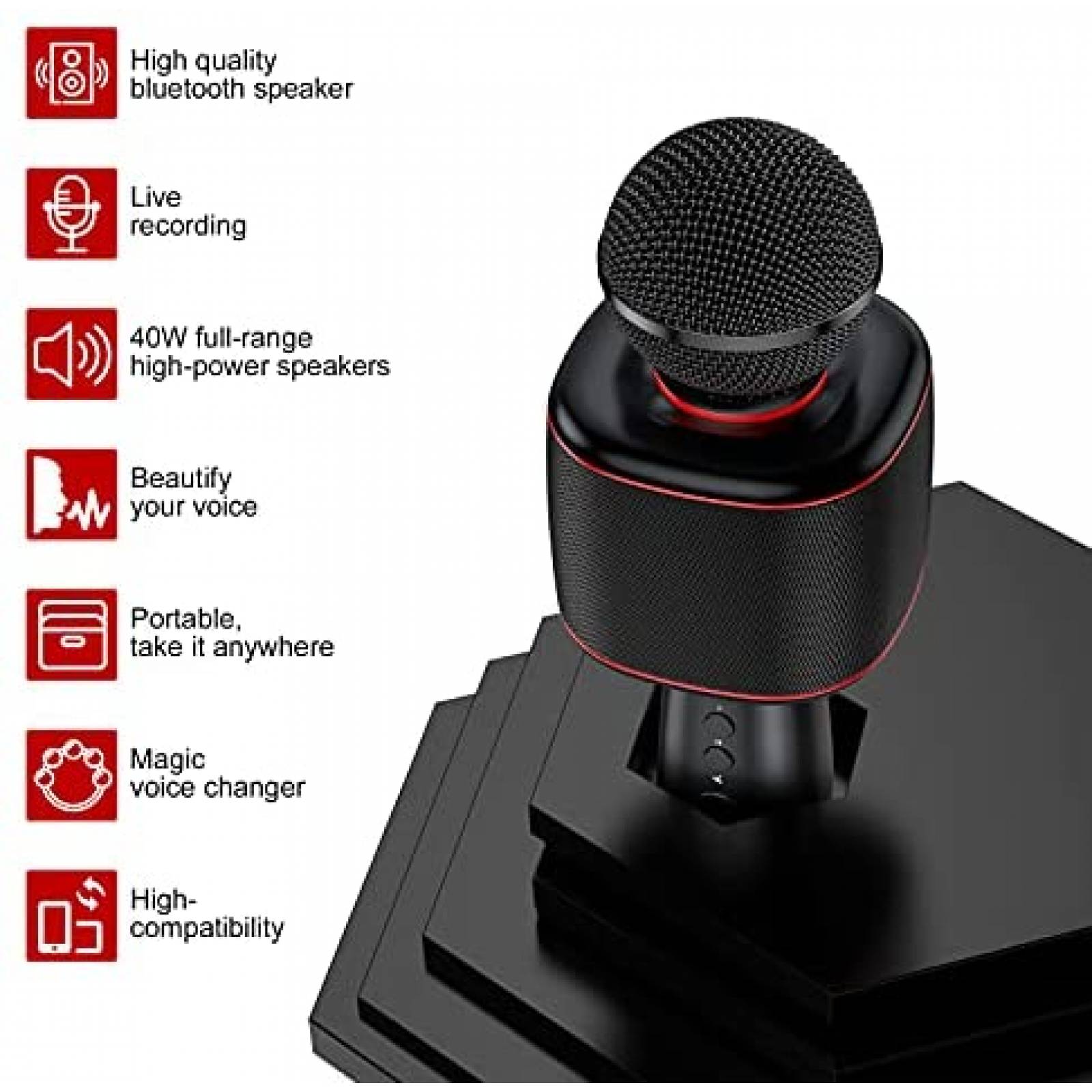 Micrfono AspeX Inalmbrico Bluetooth Karaoke -Negro
