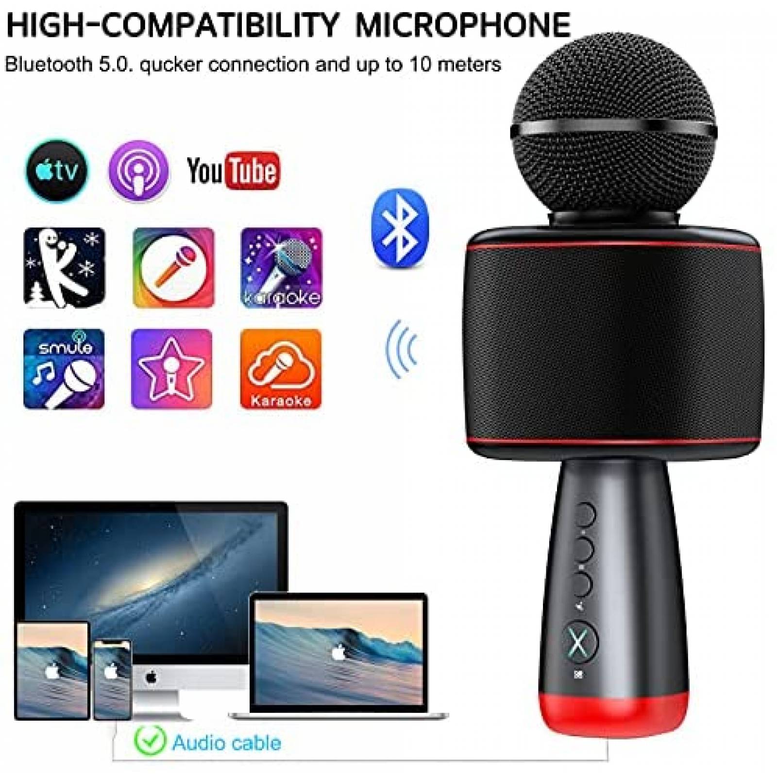 Micrfono AspeX Inalmbrico Bluetooth Karaoke -Negro