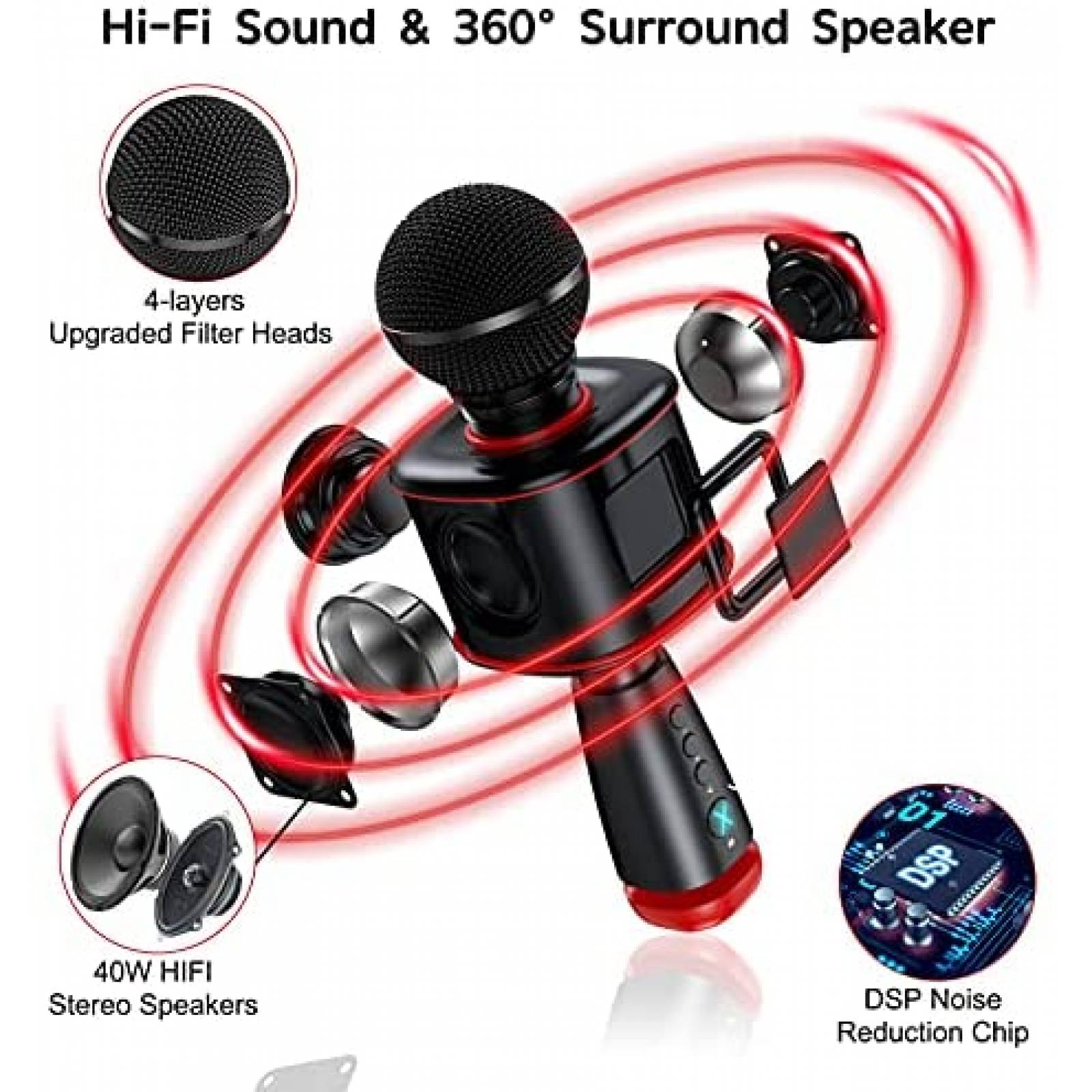 Micrfono AspeX Inalmbrico Bluetooth Karaoke -Negro