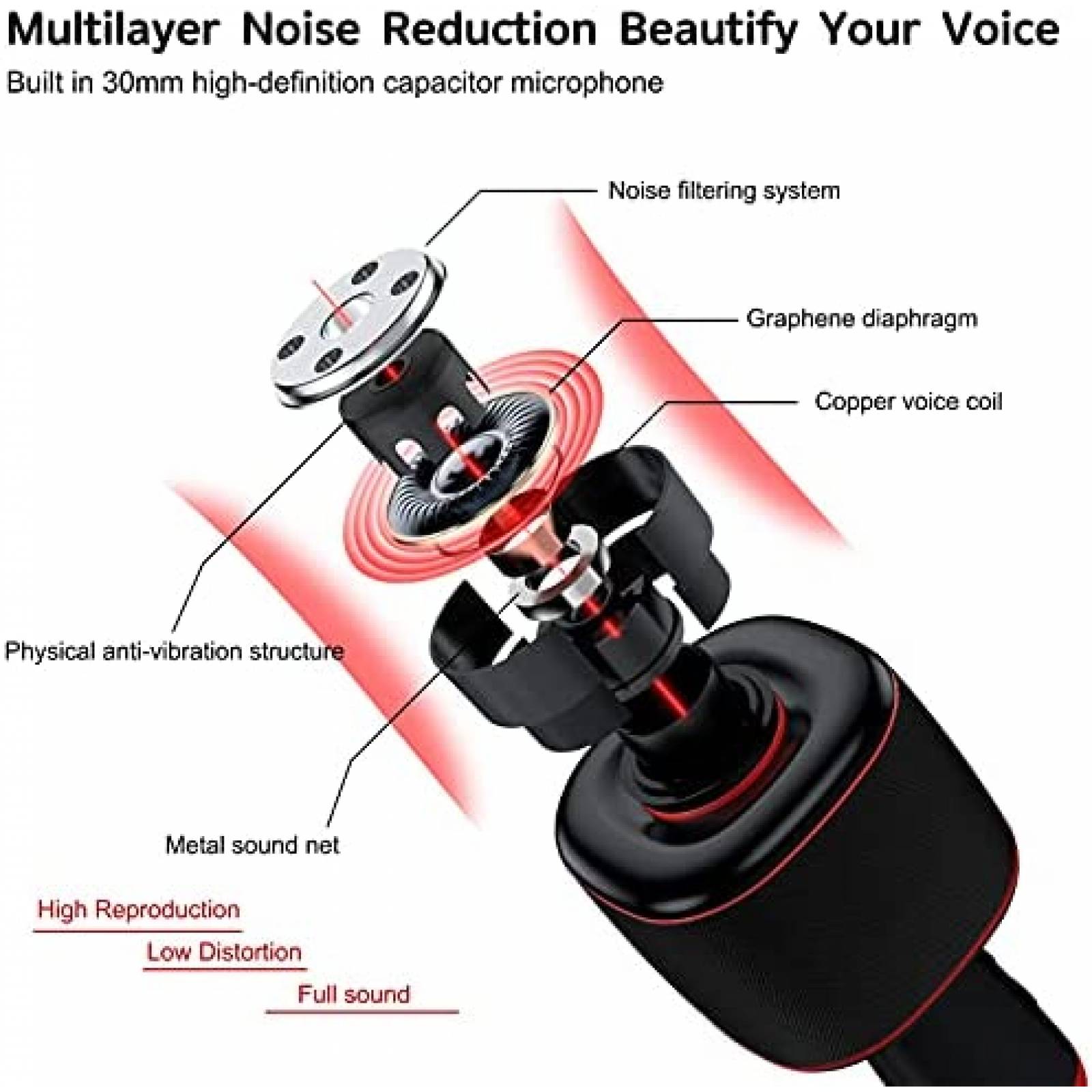 Micrfono AspeX Inalmbrico Bluetooth Karaoke -Negro