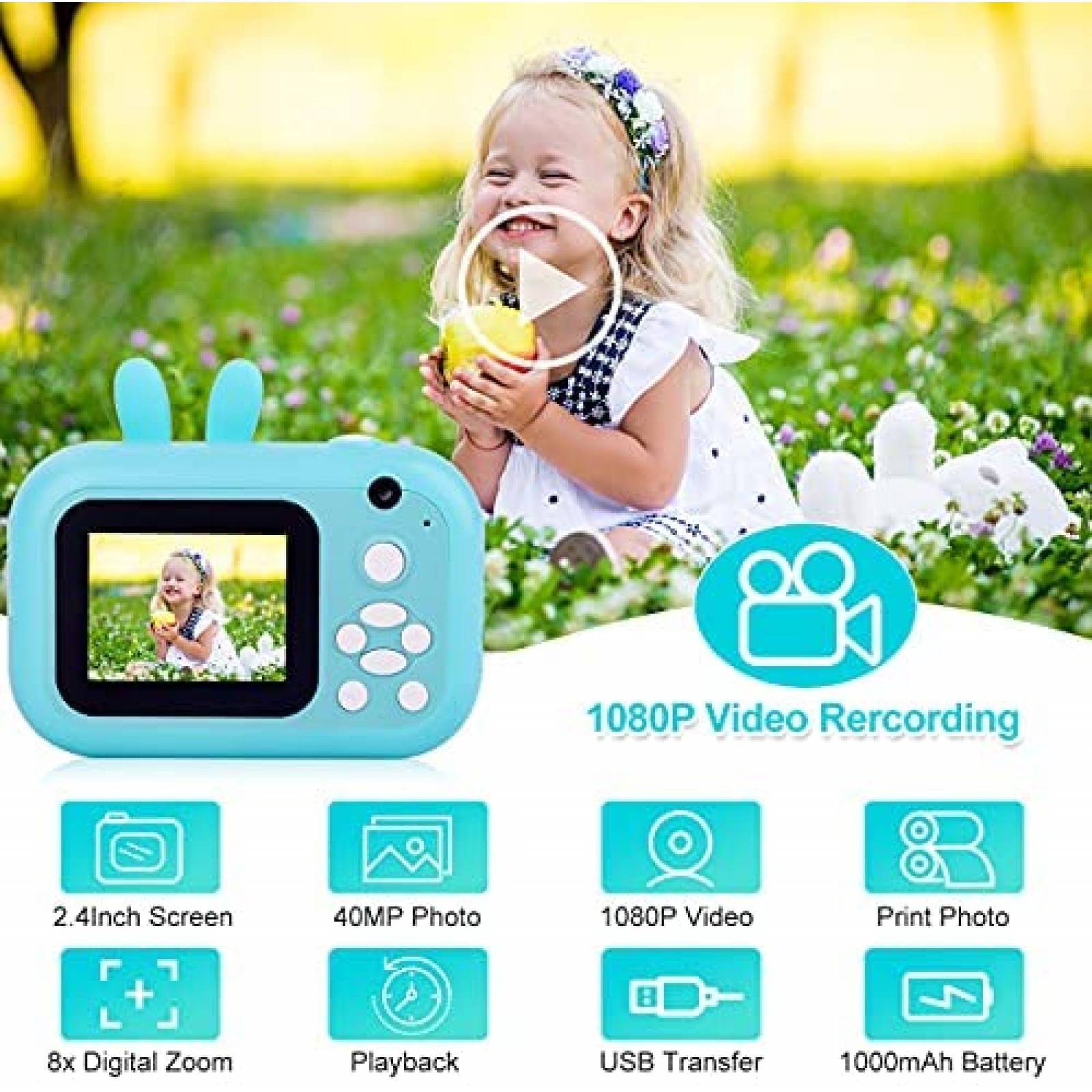 Cmara Infantil MiniBear Digital 40MP 2.4" 32GB Selfie