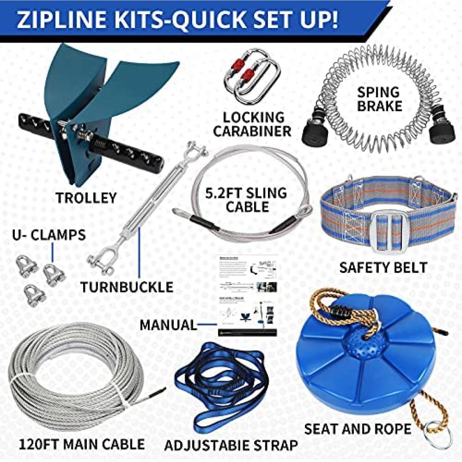 Tirolesa para nios HOKINETY Zip line 120 pies Equipo 330lb