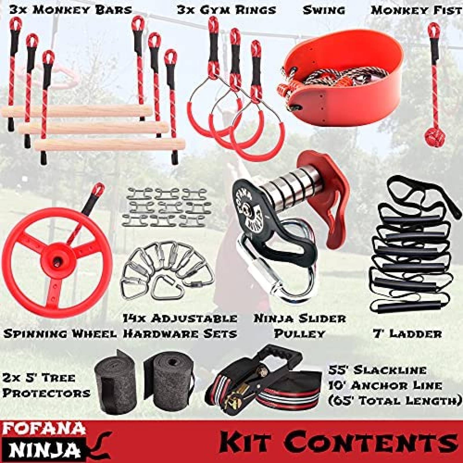 Tirolesa para nios Fofana 45 piezas Obstculos 8 aos y mas