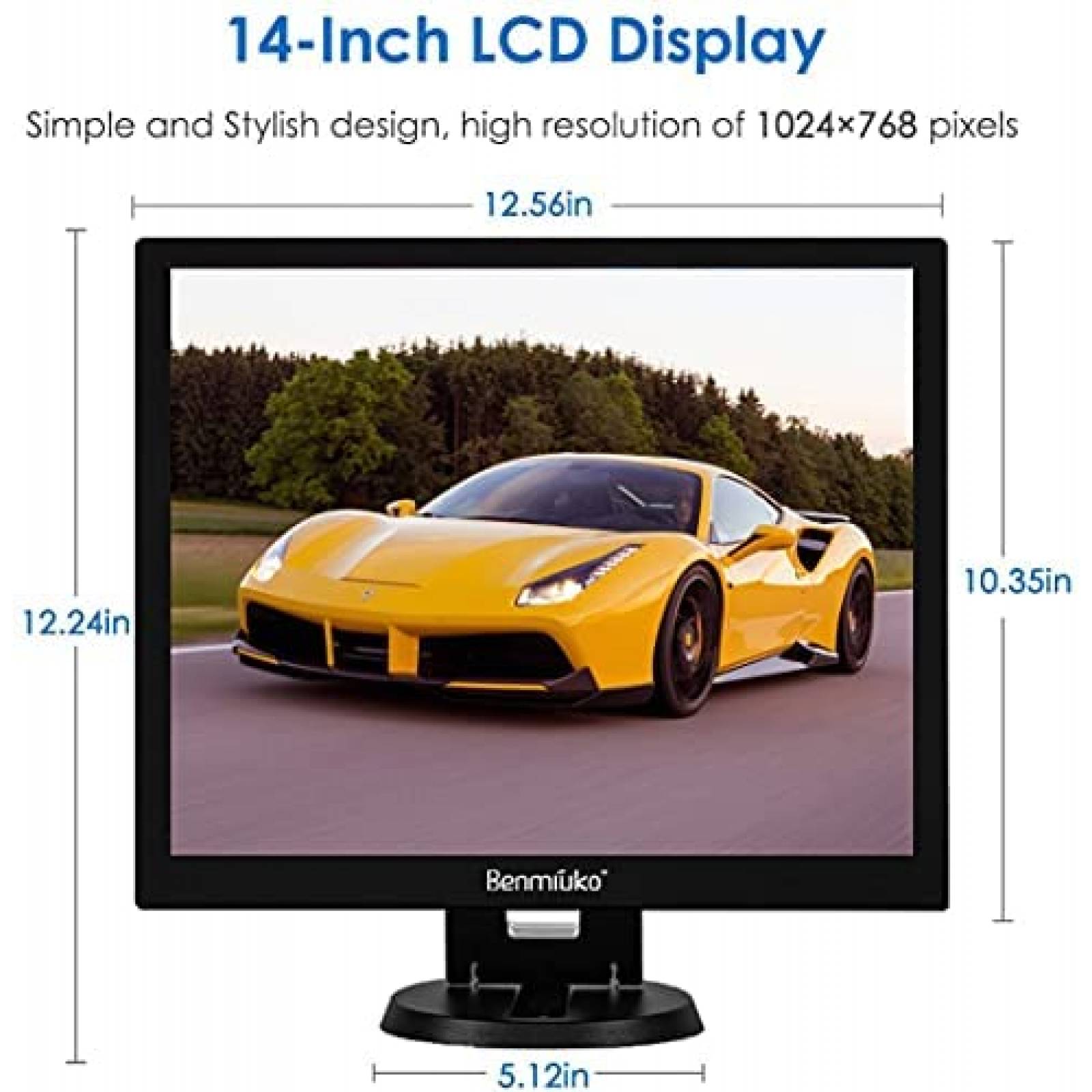 Monitor Benmiuko de 14'' 1024x768 HD HDMI/USB/VGA -Negro