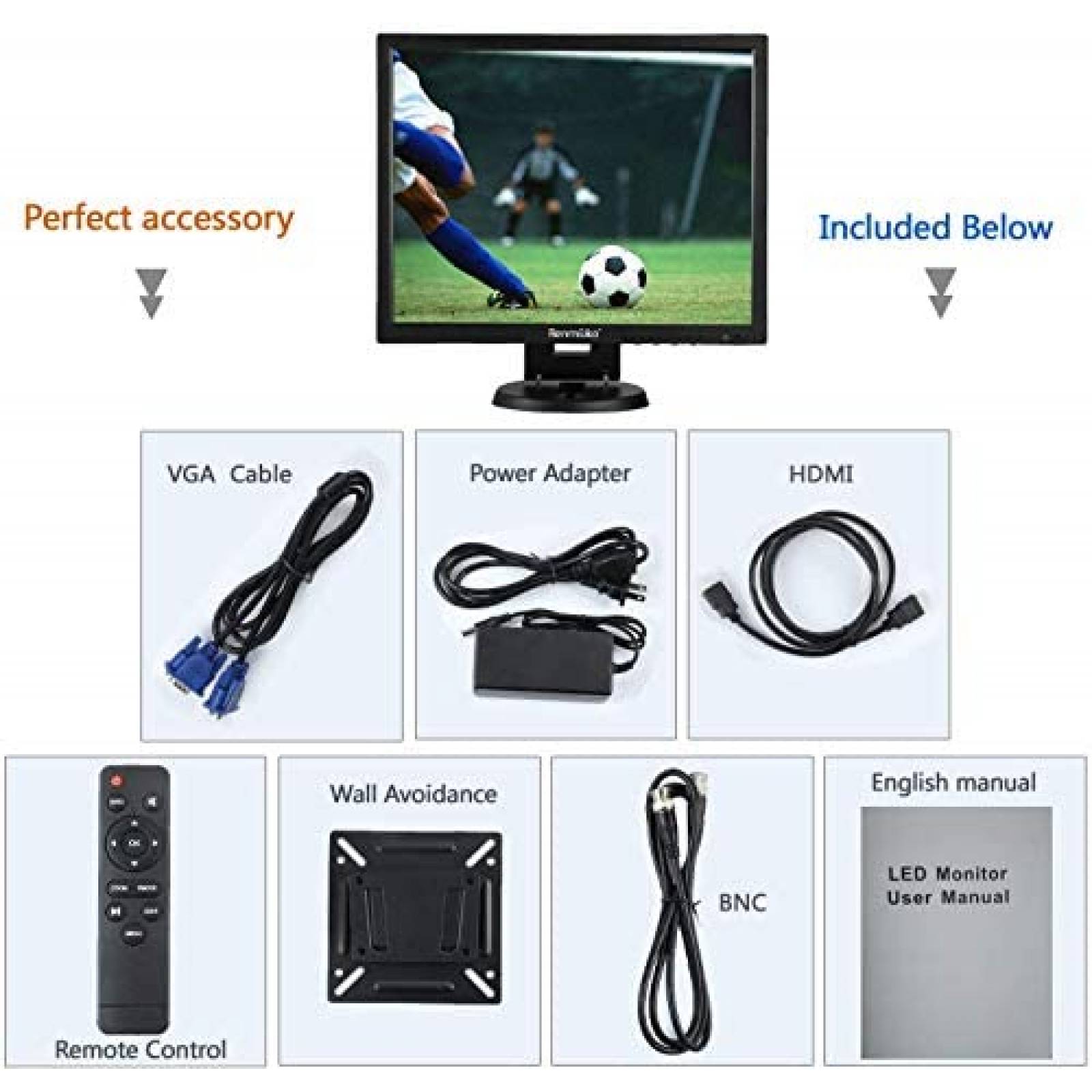 Monitor Benmiuko de 14'' 1024x768 HD HDMI/USB/VGA -Negro