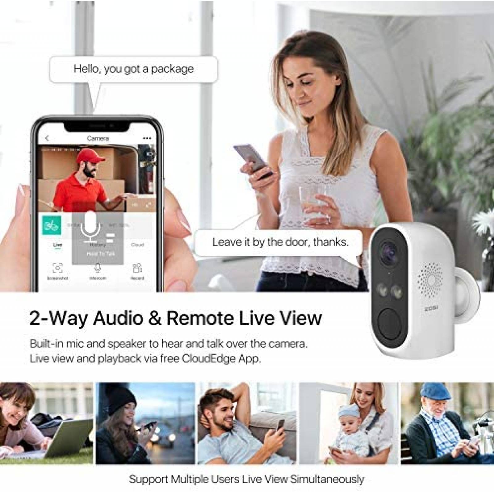 Cmara Seguridad ZOSI C1 WiFi Audio Visin Nocturna -Blanco