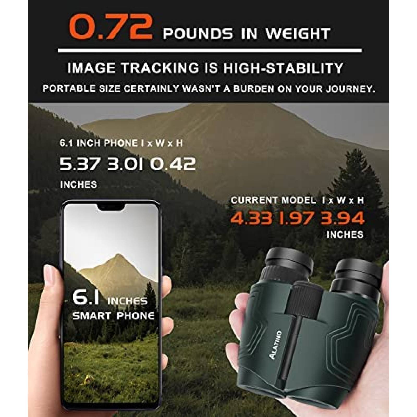 Binoculares Alatino 10x25 compactos 6ft de enfoque -Negro