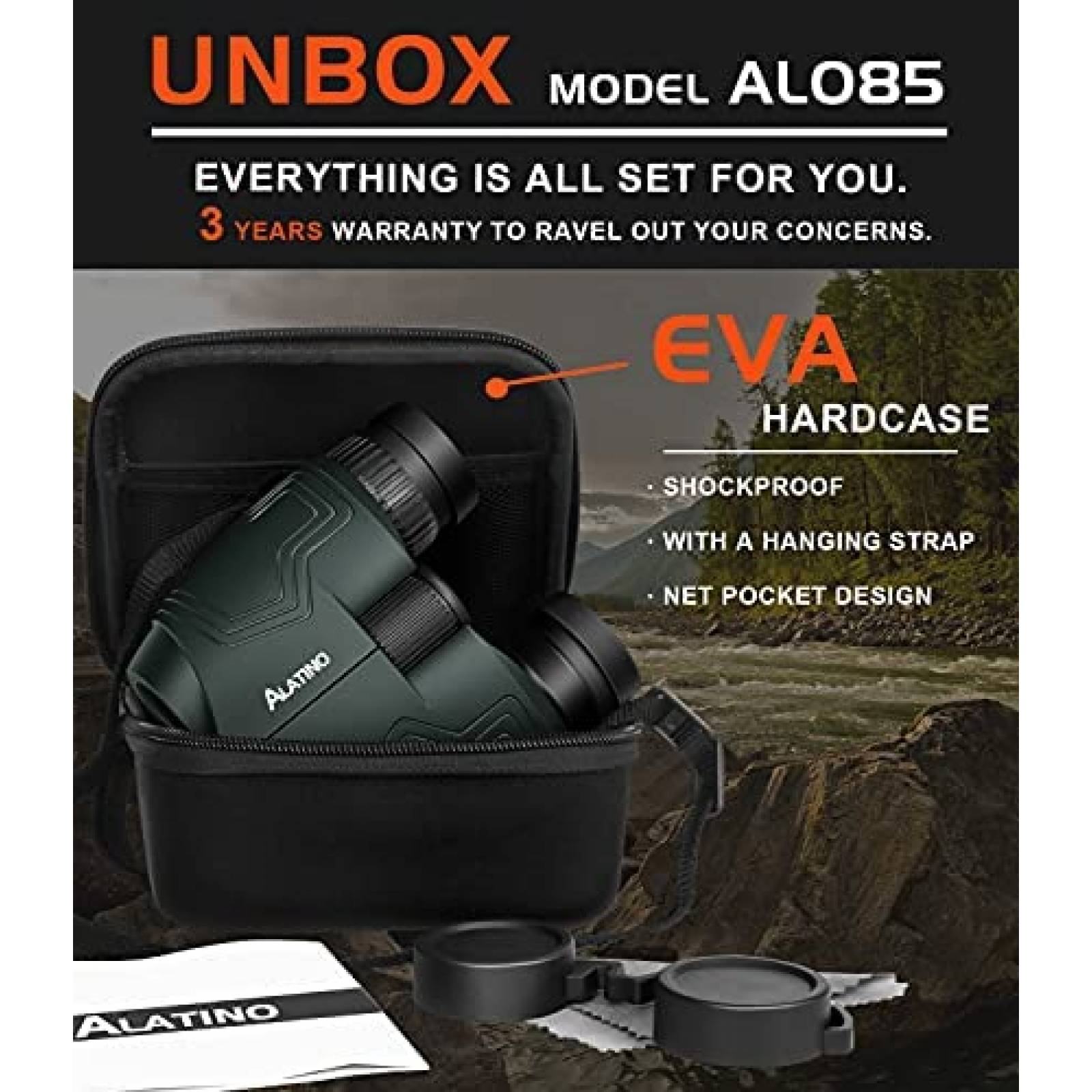 Binoculares Alatino 10x25 compactos 6ft de enfoque -Negro