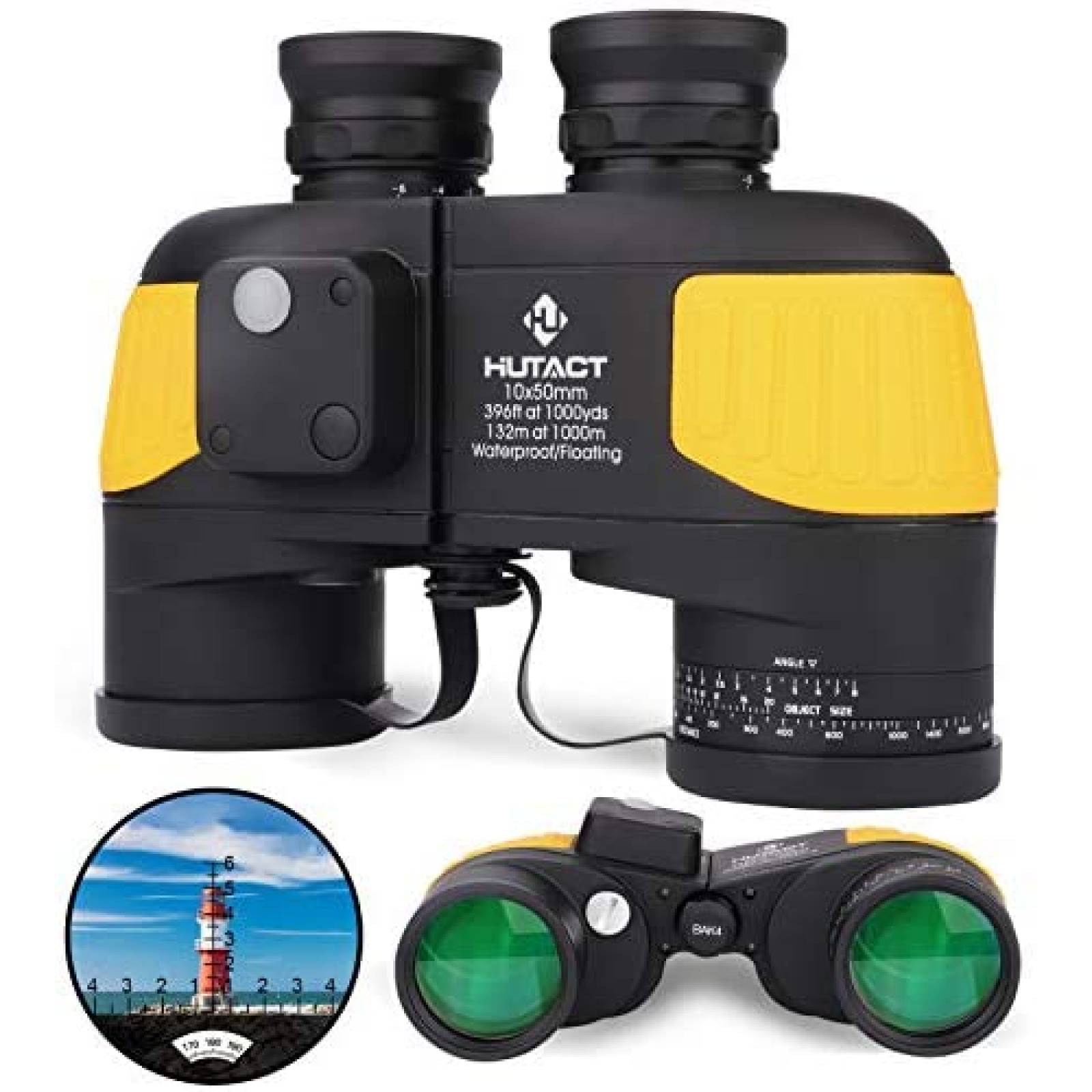 Binoculares HUTACT 10X50 A Prueba De Agua -Amarillo