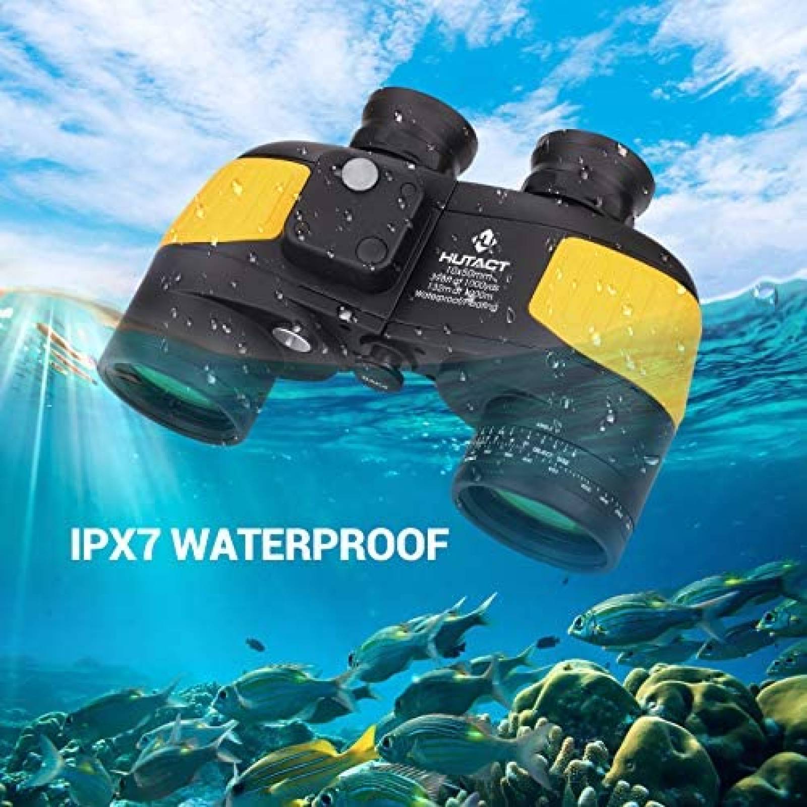 Binoculares HUTACT 10X50 A Prueba De Agua -Amarillo