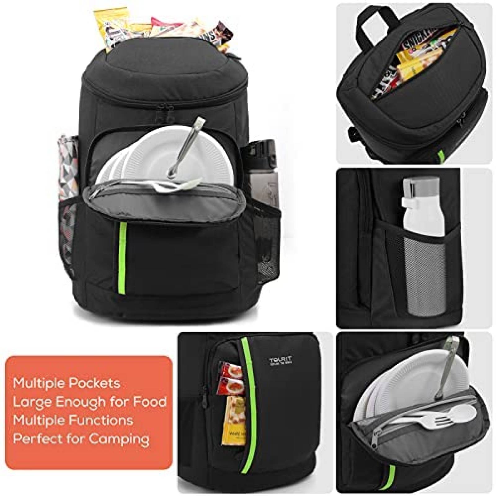 Mochila Tourit Cooler 30 Latas Insulada Ligera - Negro