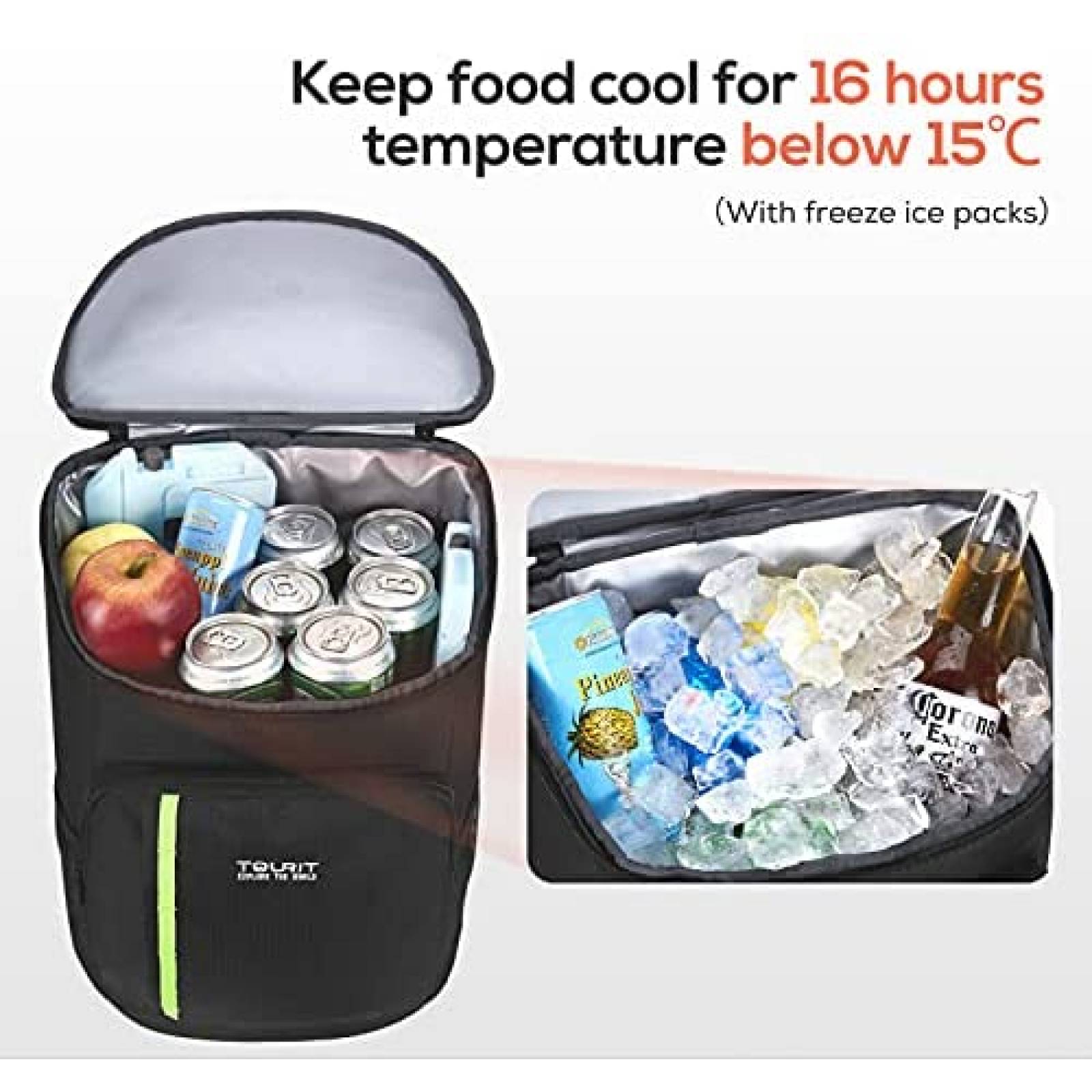 Mochila Tourit Cooler 30 Latas Insulada Ligera - Negro