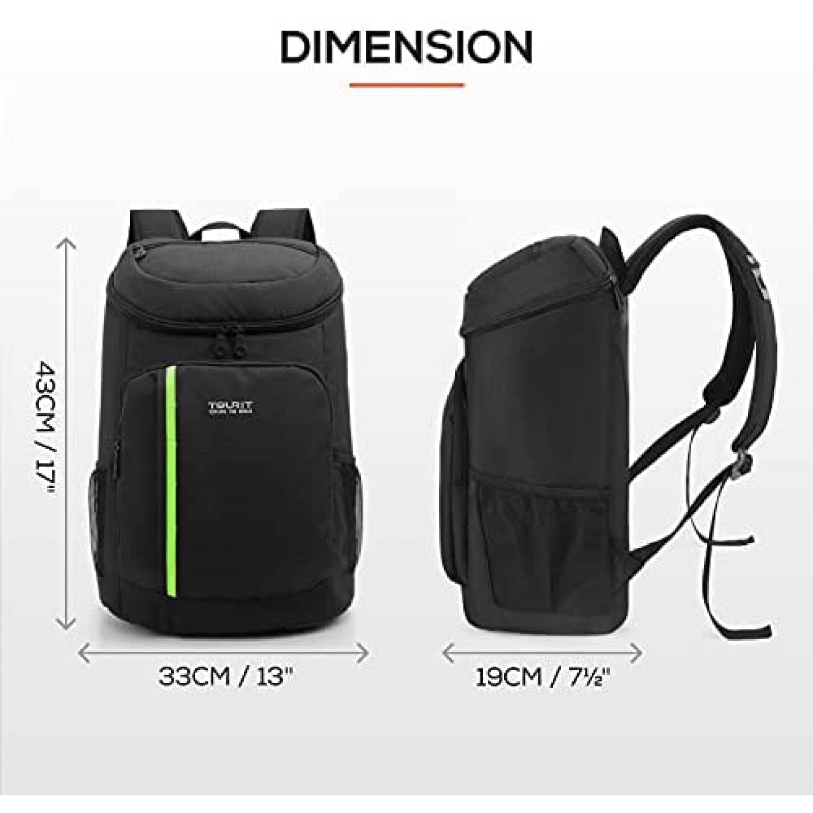 Mochila Tourit Cooler 30 Latas Insulada Ligera - Negro