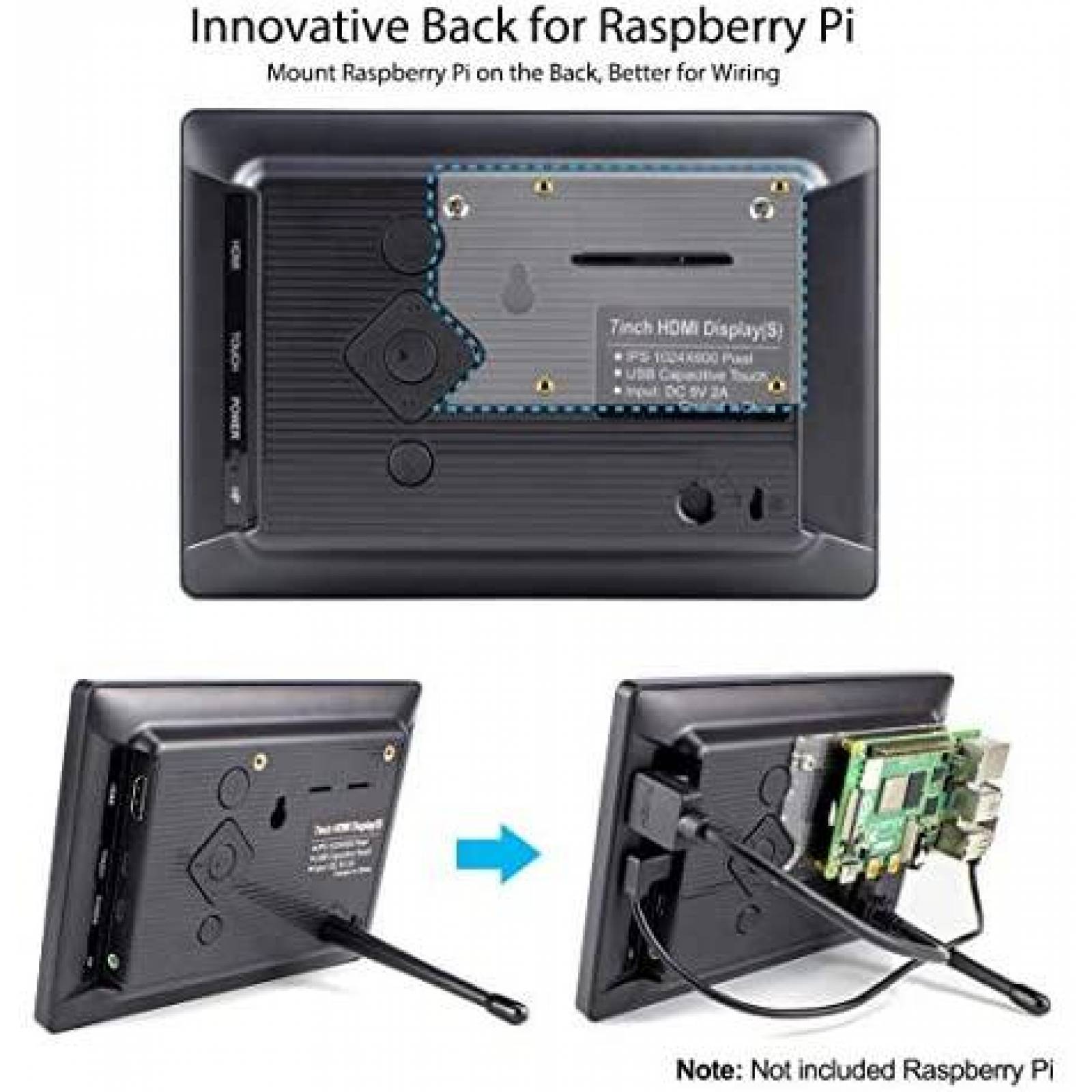 Monitor Electrow Raspberry Pi 7" 1024x600 USB -Negro
