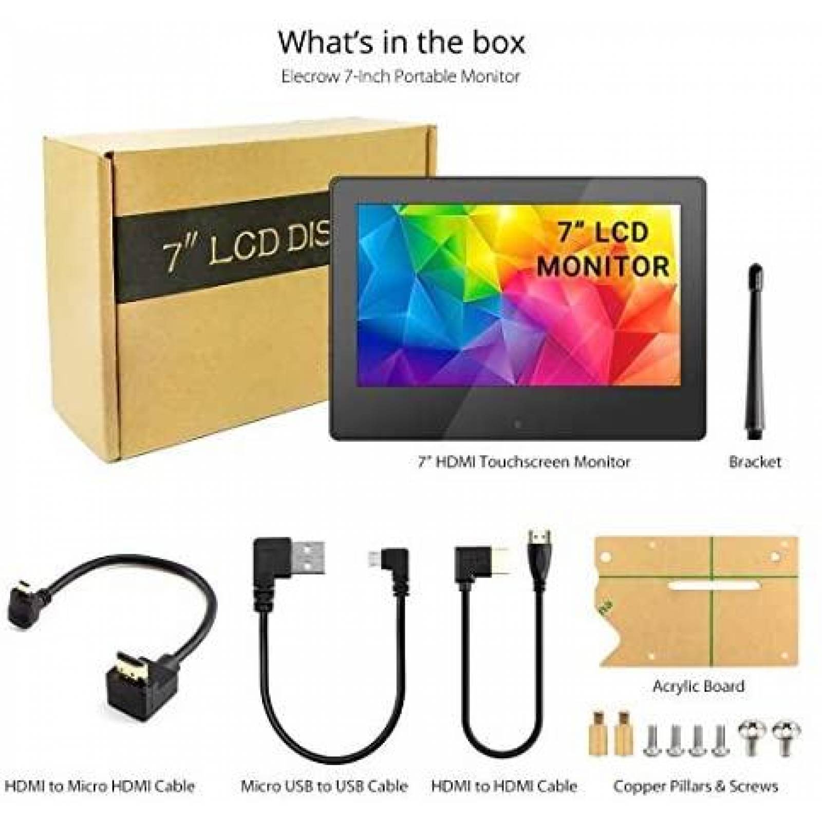 Monitor Electrow Raspberry Pi 7" 1024x600 USB -Negro