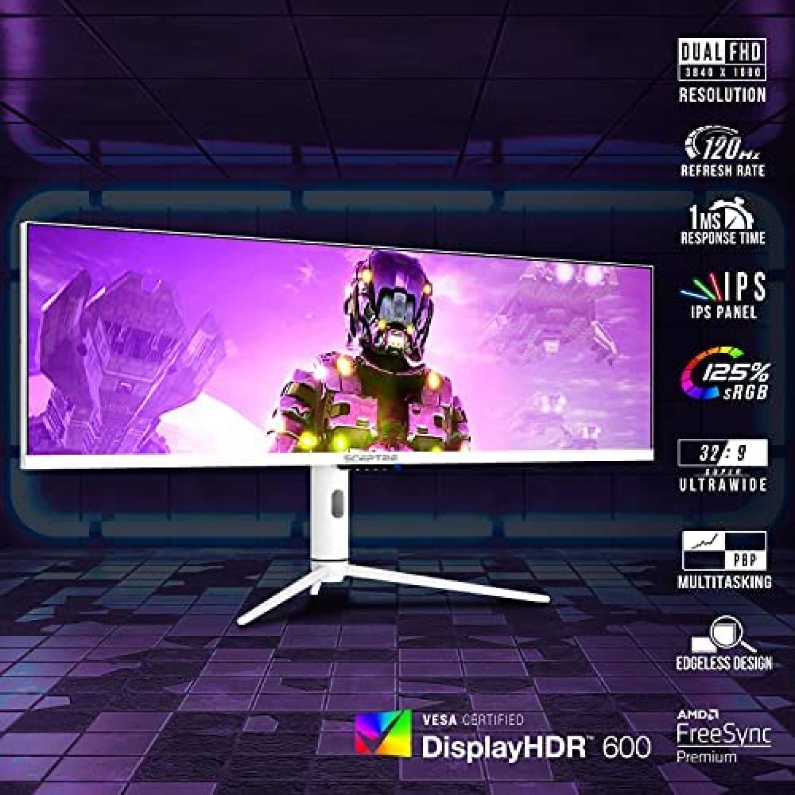 Monitor Sceptre IPS 43.8" LED 120Hz DisplayPort -Blanco