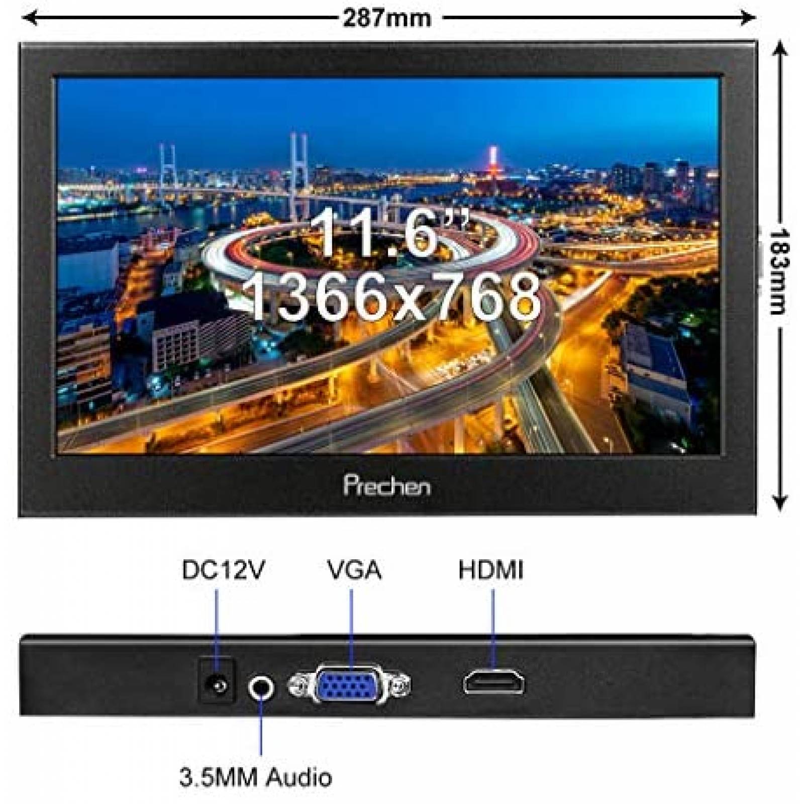 Monitor Prechen Externo HDMI LCD Laptop compatible -Negro